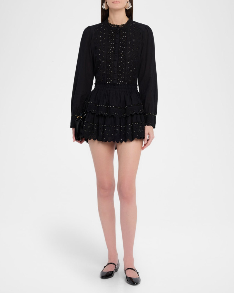 LoveShackFancy Larine Embellished Cotton Top outlook