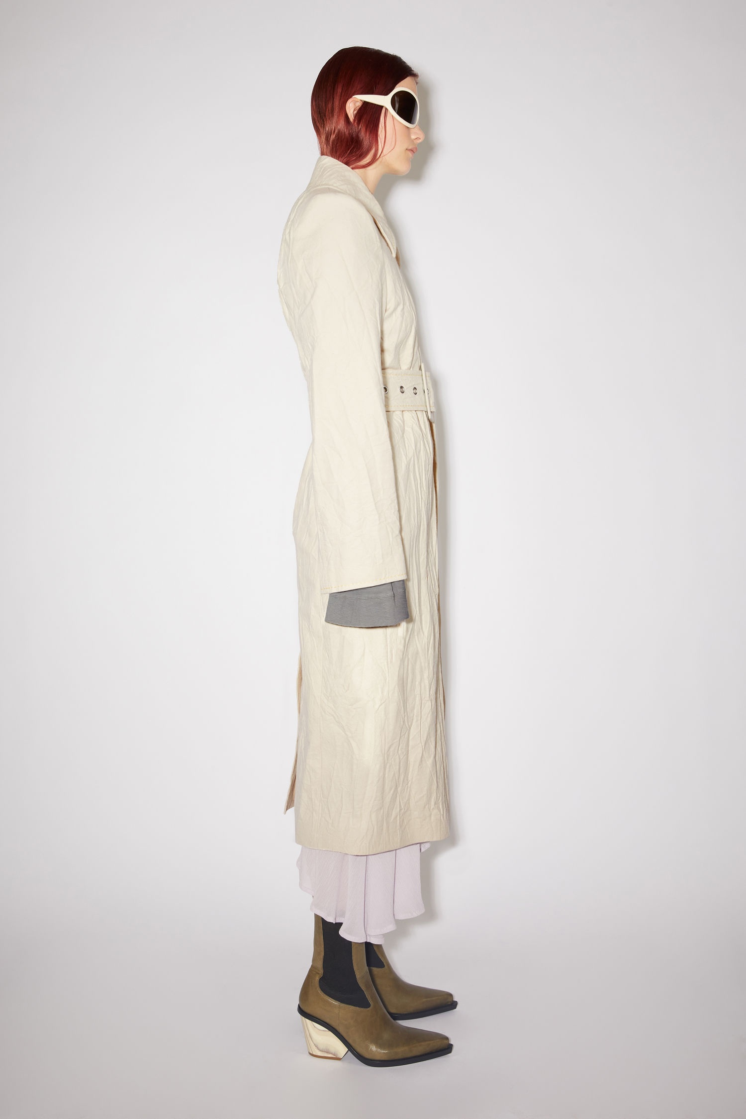 Crinkled twill coat - Ecru beige - 4