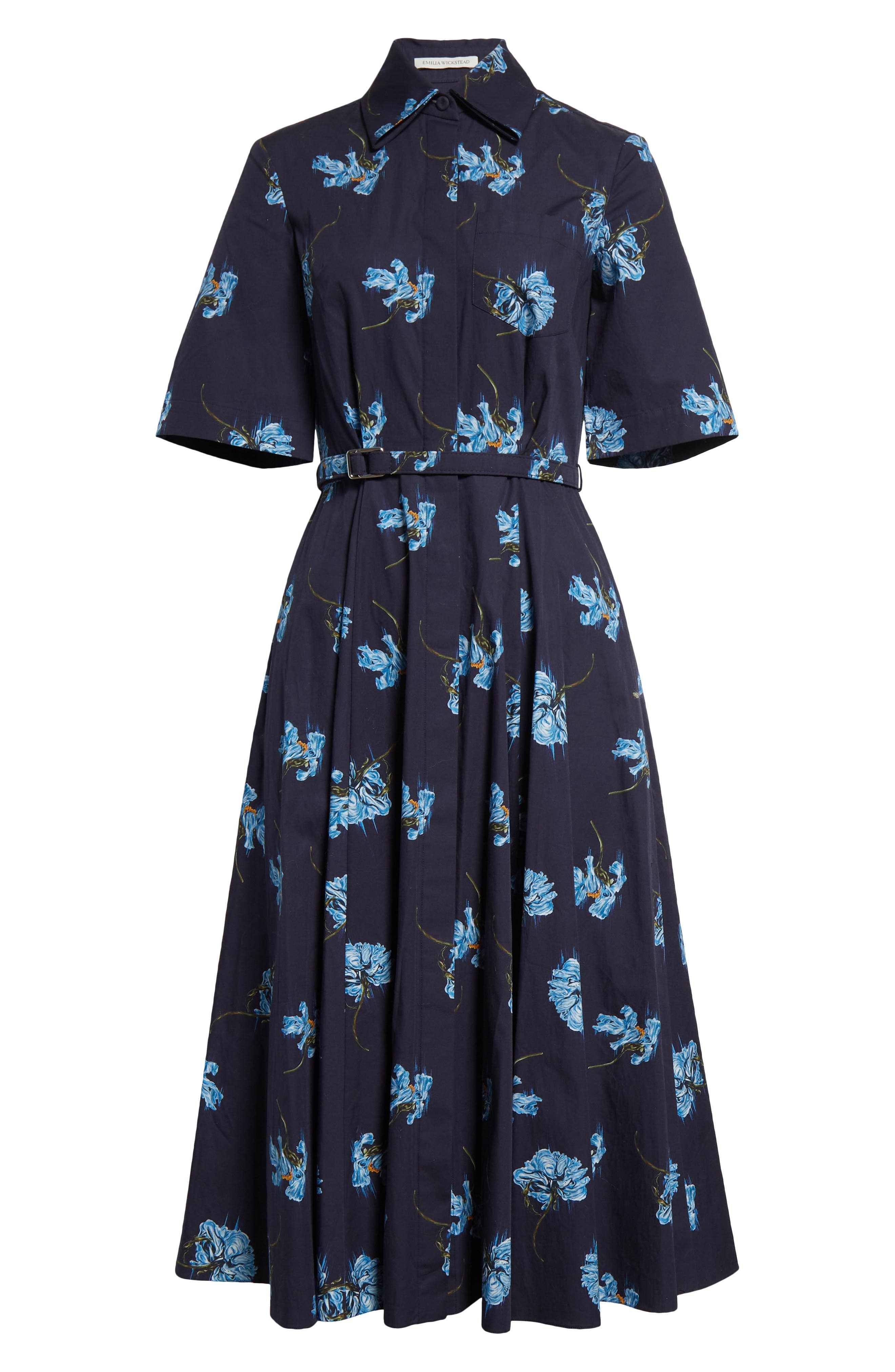 Emilia Wickstead Rubie Belted Cotton Poplin Midi Shirtdress in Blue Flowers On Navy at Nordstrom - 5