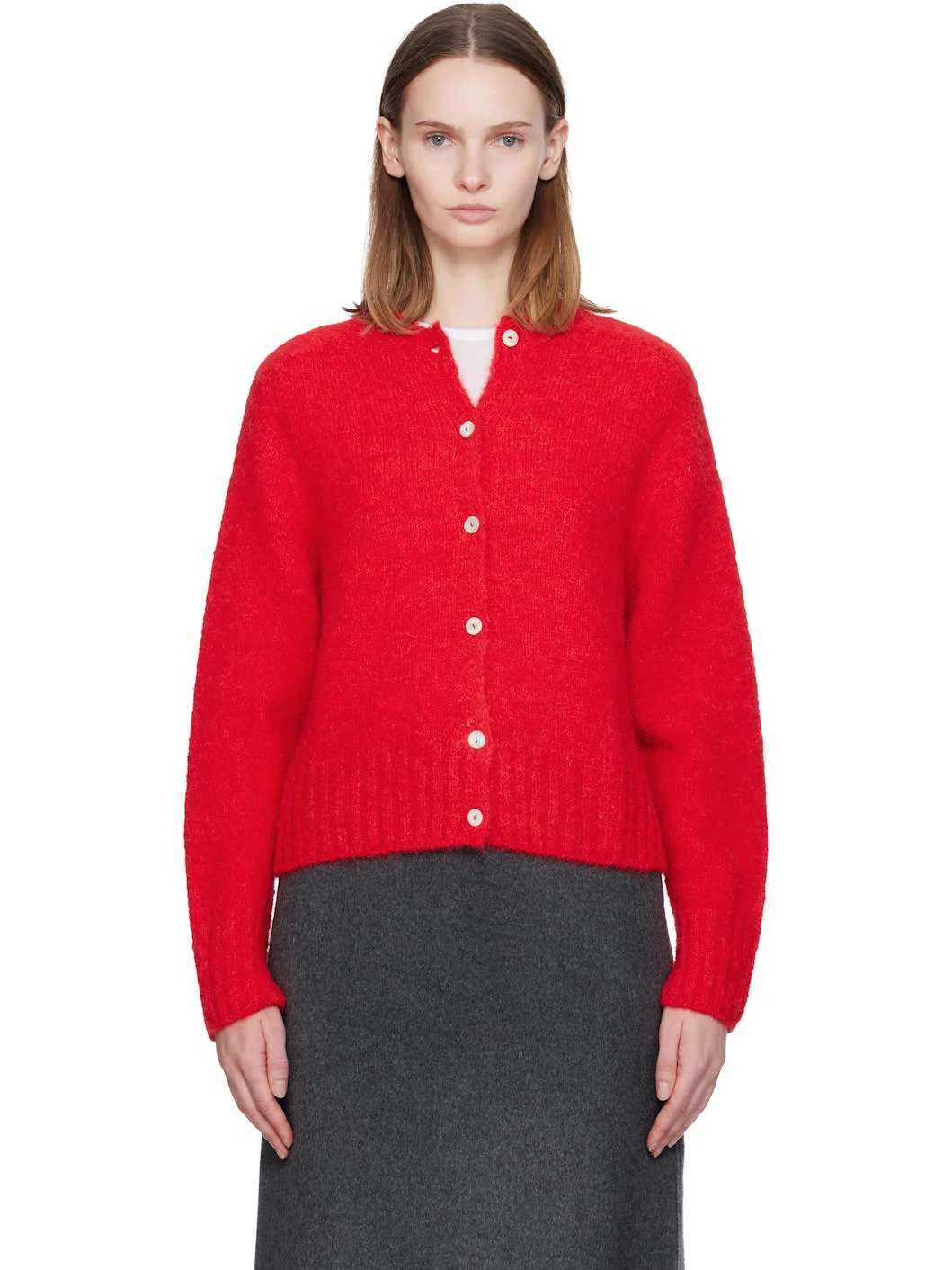 Red Alpaca Knit Cardigan - 1