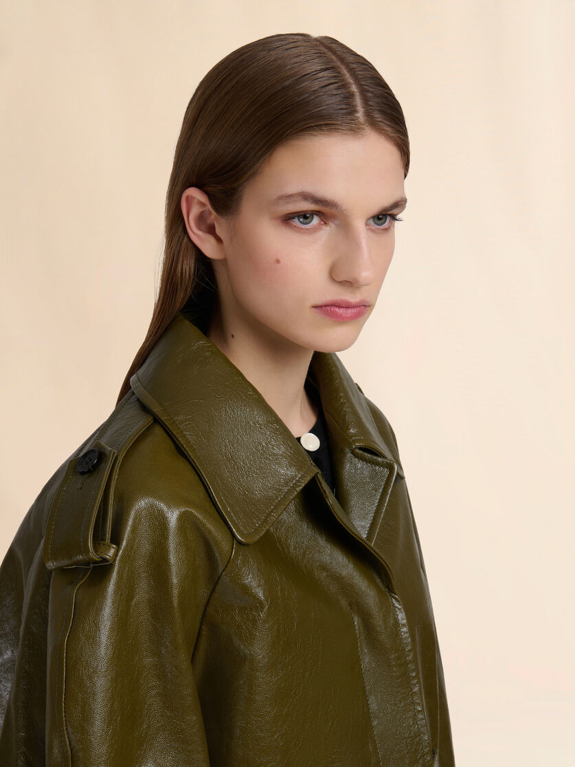 DEEP GREEN LEATHER SHORT TRENCH COAT - 4