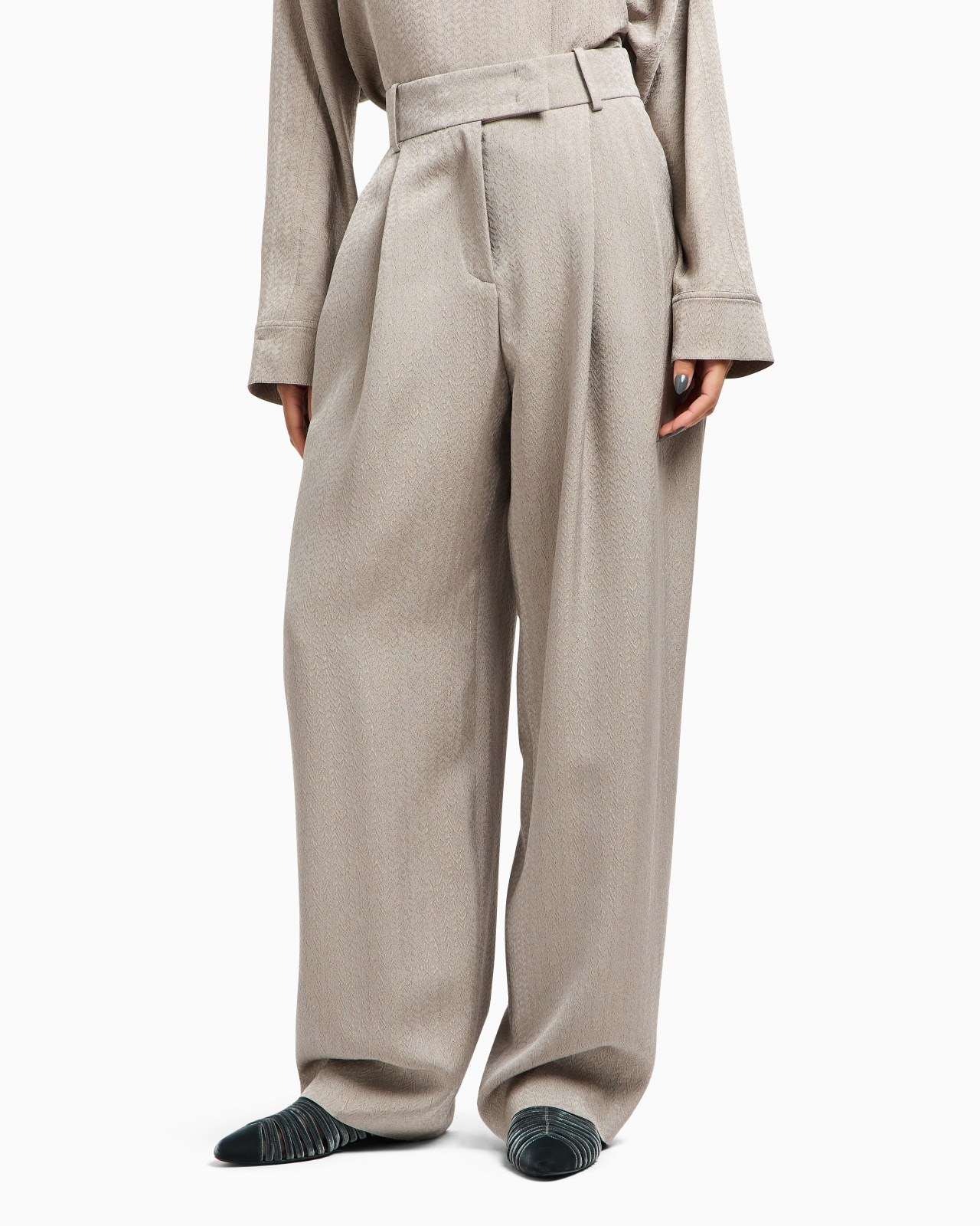 VISCOSE, WOOL, SILK JACQUARD SINGLE-PLEAT TROUSERS - 4