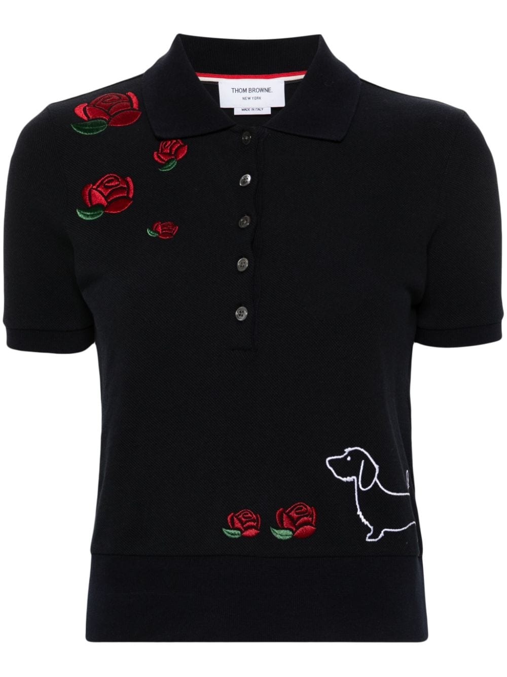 motif-embroidered cotton polo top - 1