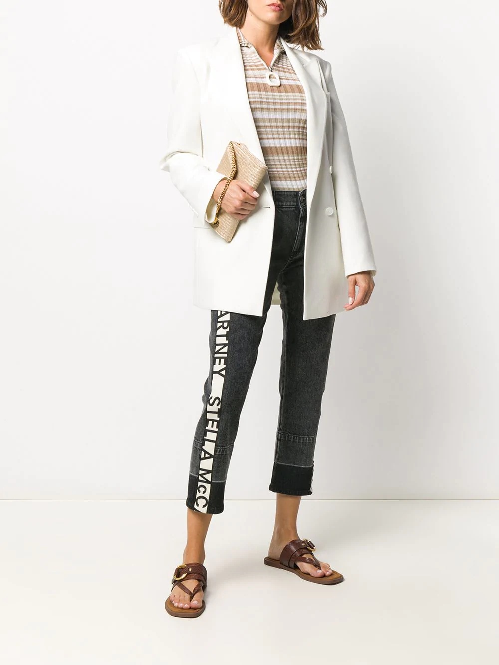 logo-stripe cropped jeans - 2