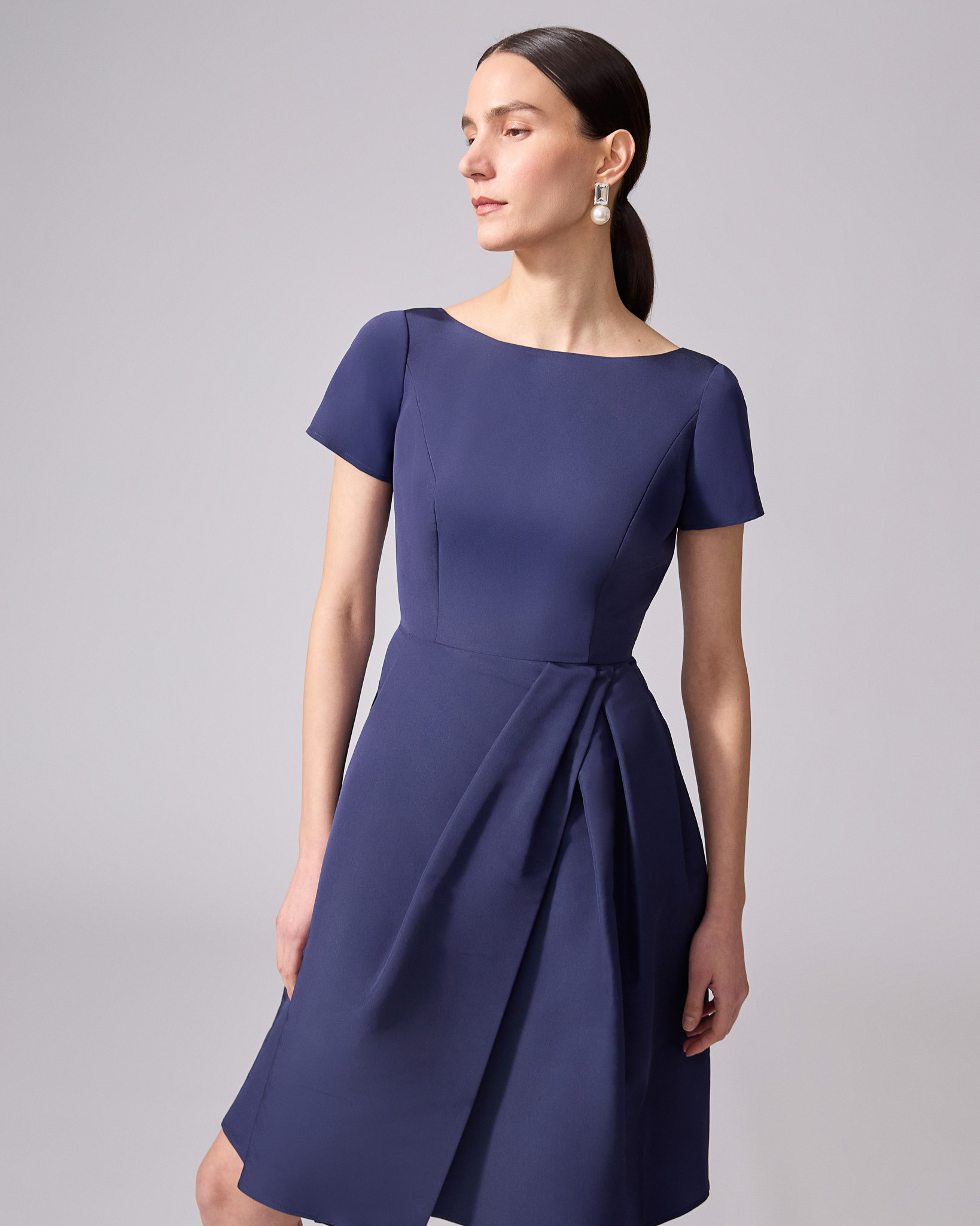 Draped Boat Neck Dress - 4