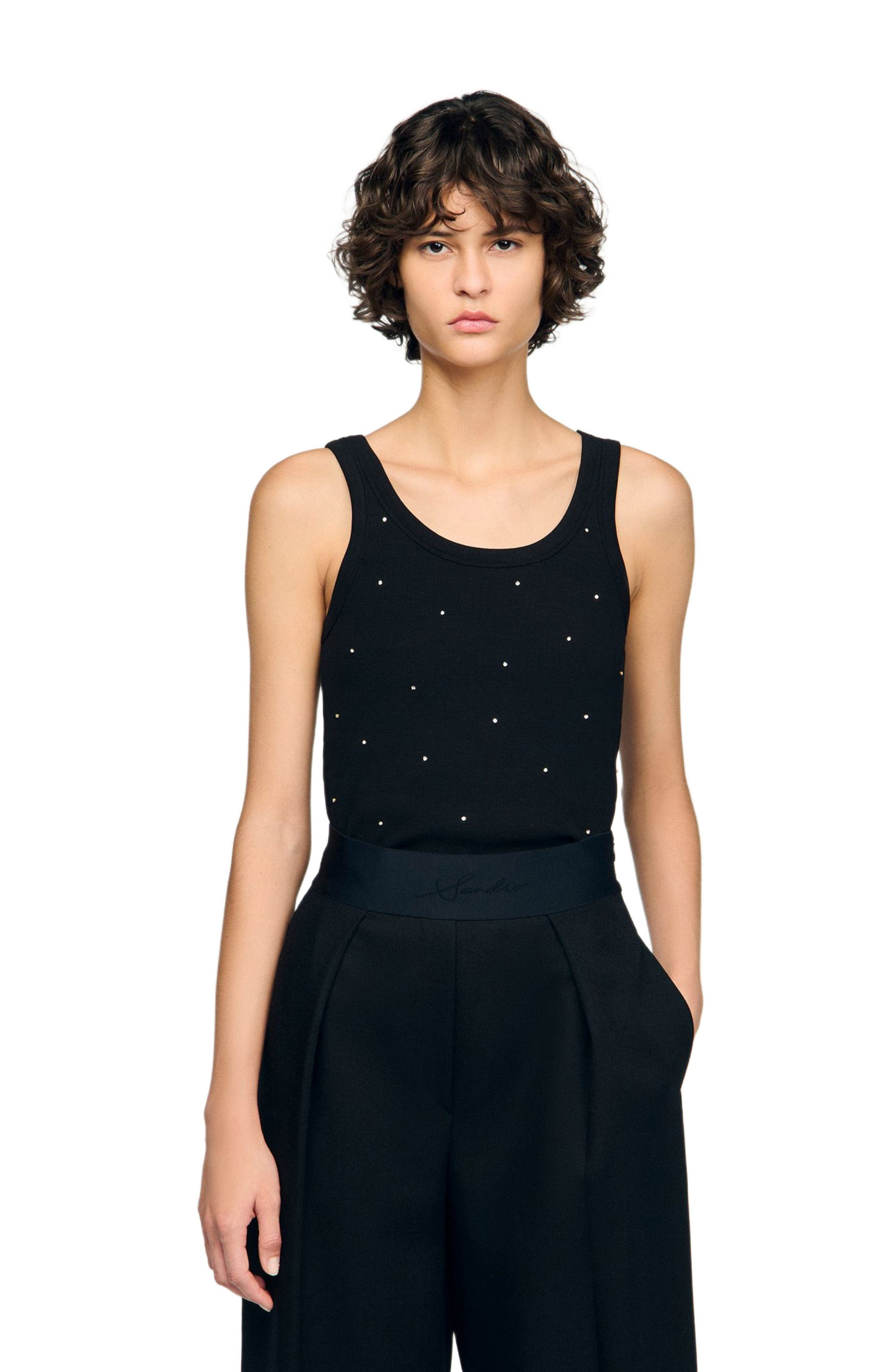 SANDRO Jersey tank with rhinestones in Black at Nordstrom - 3