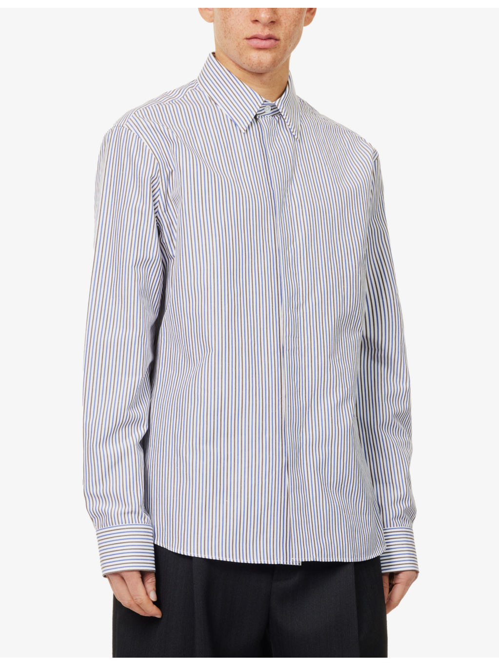 Striped-print long-sleeves regular-fit cotton and linen-blend shirt - 3