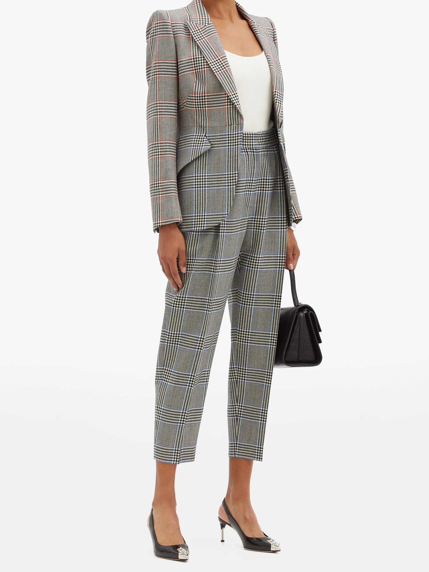 Cropped glen-check wool-twill suit trousers - 2