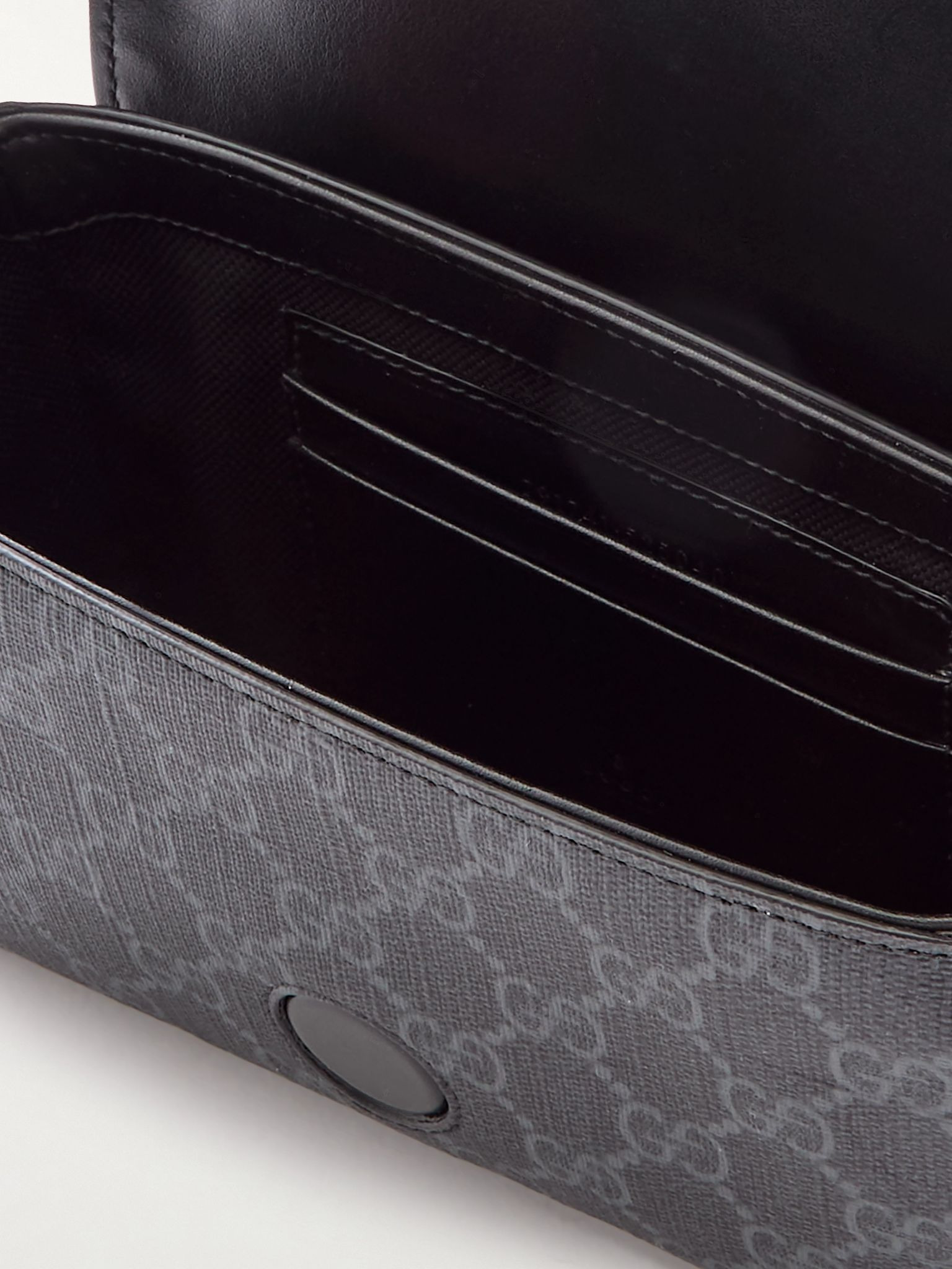 Ophidia Mini Leather-Trimmed Monogrammed Coated-Canvas Messenger Bag Black - 5