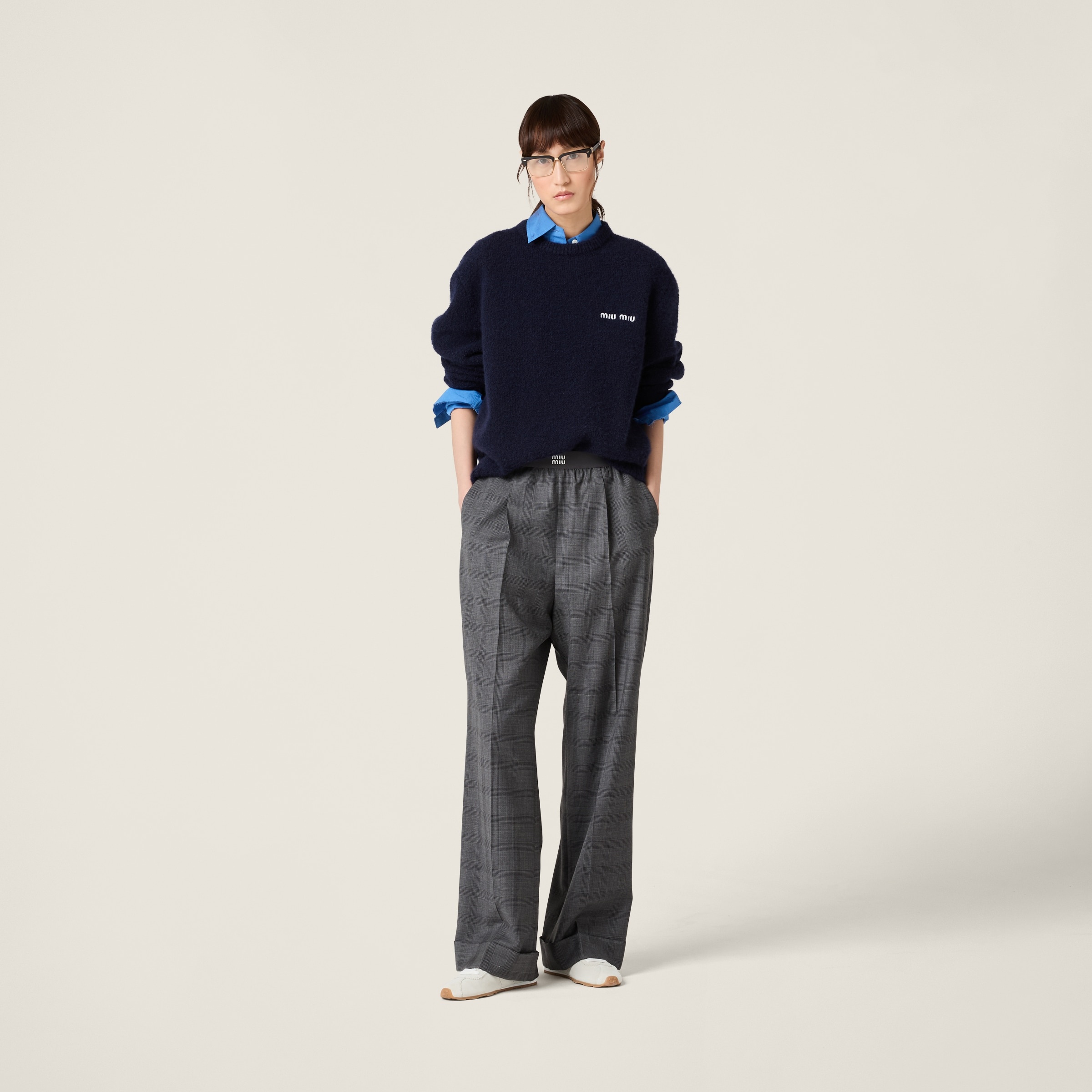 パンツ Miu Miu Pinstriped Wool Trousers With Elastic Waistband Miu Miu Pinstripe Herringbone Wool Trousers | Black | FARFETCH