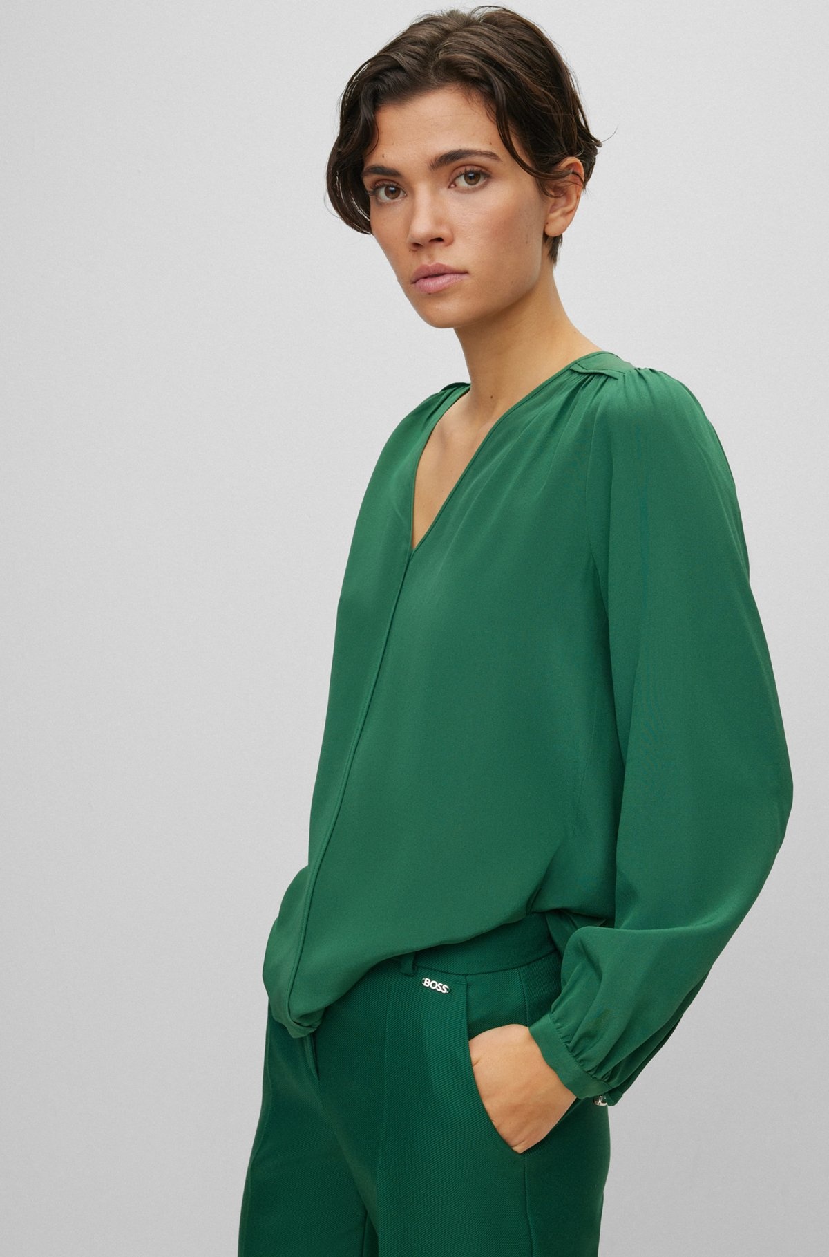 V-NECK REGULAR-FIT BLOUSE IN WASHED SILK - 2