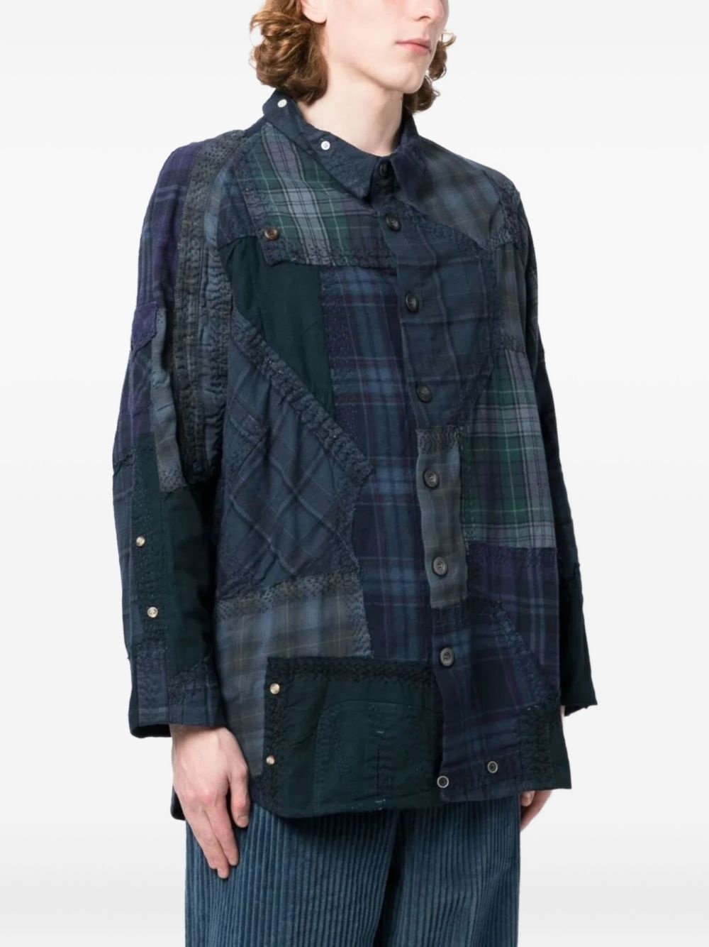 patchwork button-up shirt - 3