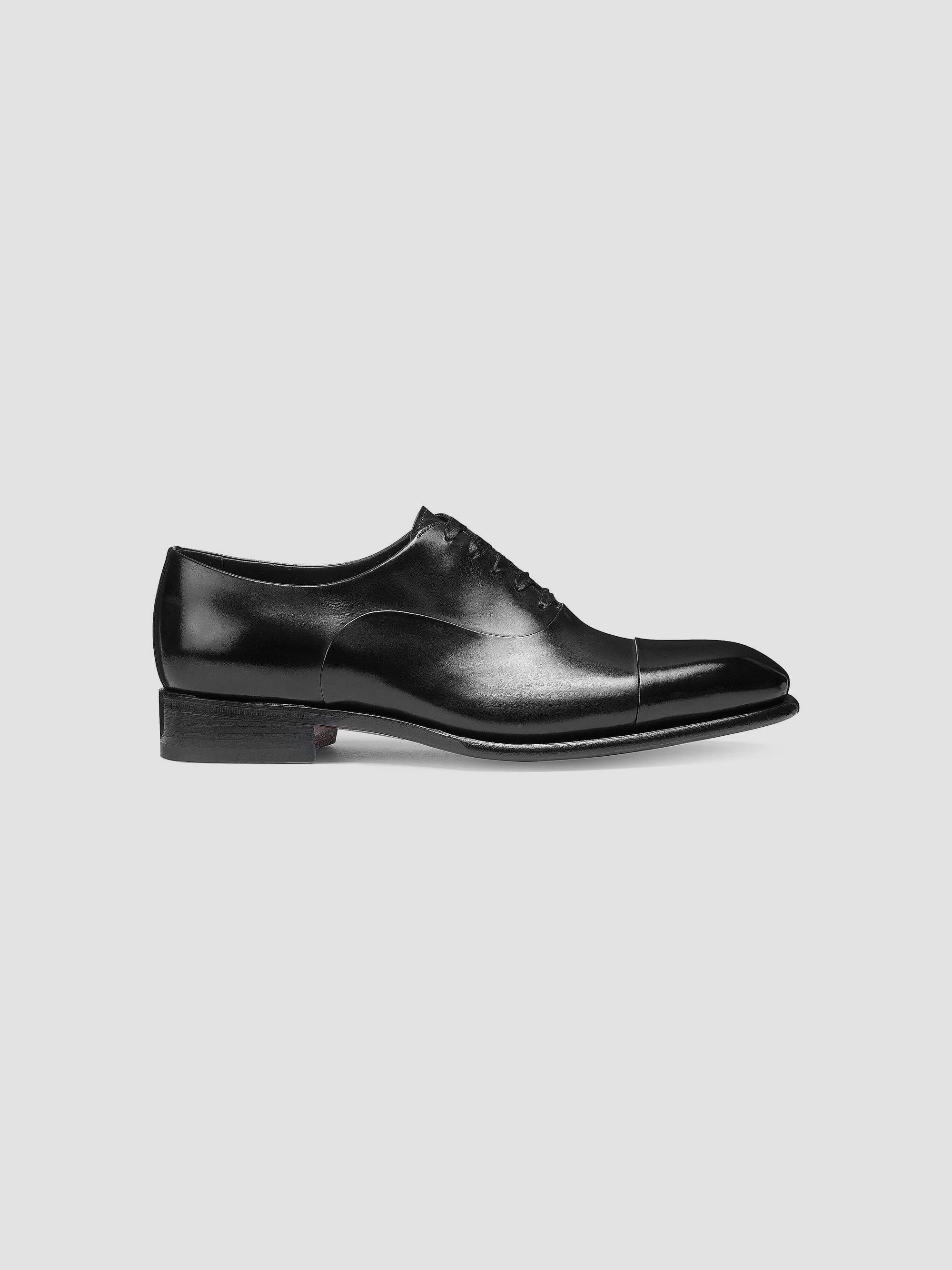 Men's Formal Lace-Up Cap-Toe Leather Oxfords - Black - 1