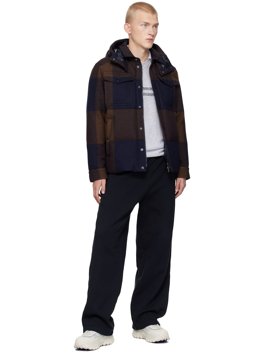 Brown & Blue Ladurns Hooded Wool Down Jacket - 5