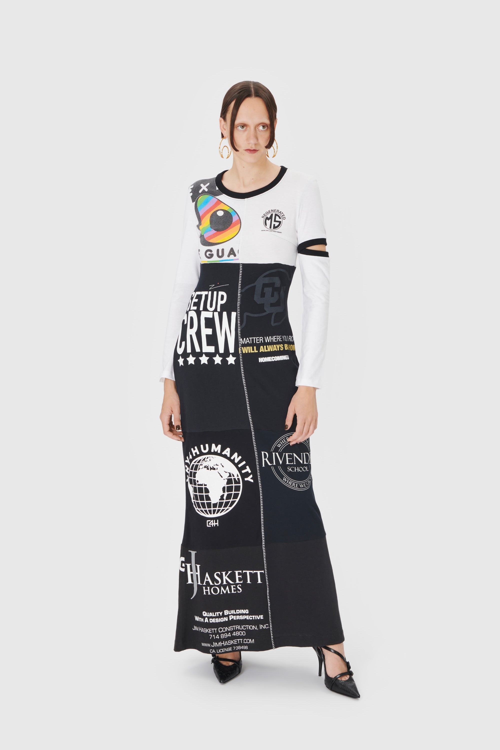 Regenerated Graphic T-Shirt Patchwork Flared Dress - 1
