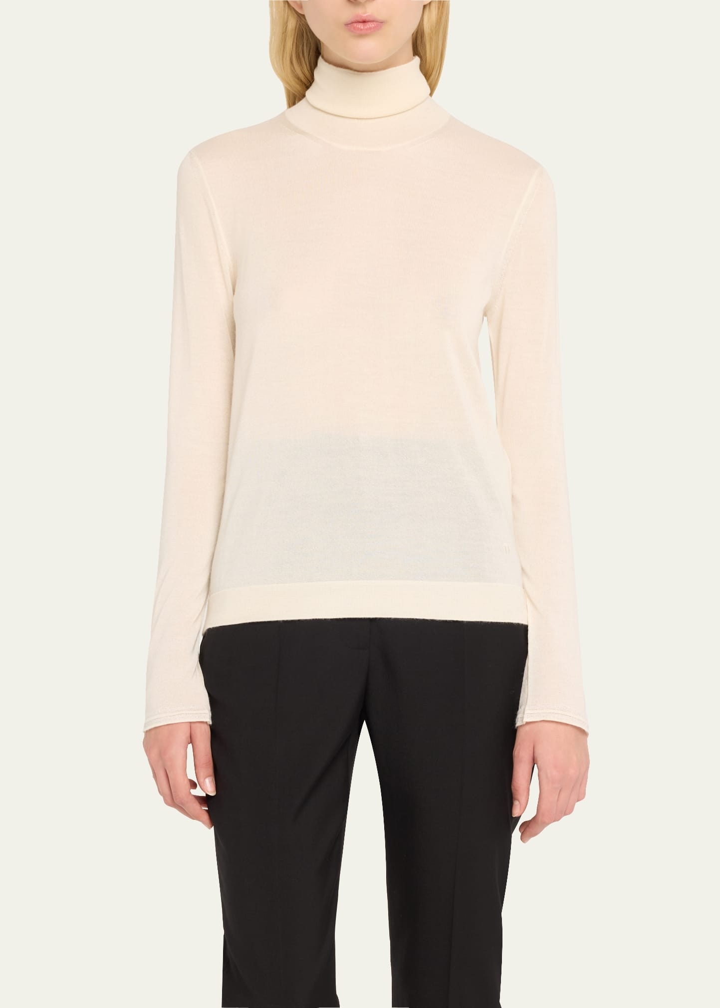 Turtleneck Long-Sleeve Fine Cashmere-Silk Top - 4