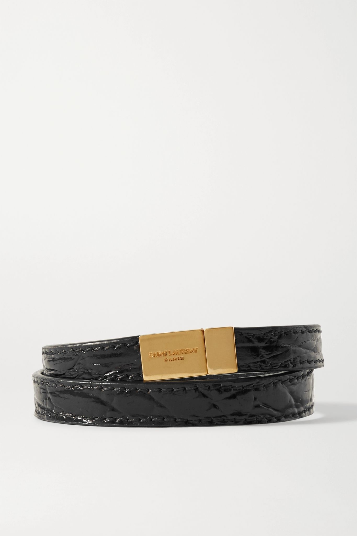 Croc-effect leather and gold-tone bracelet - 4