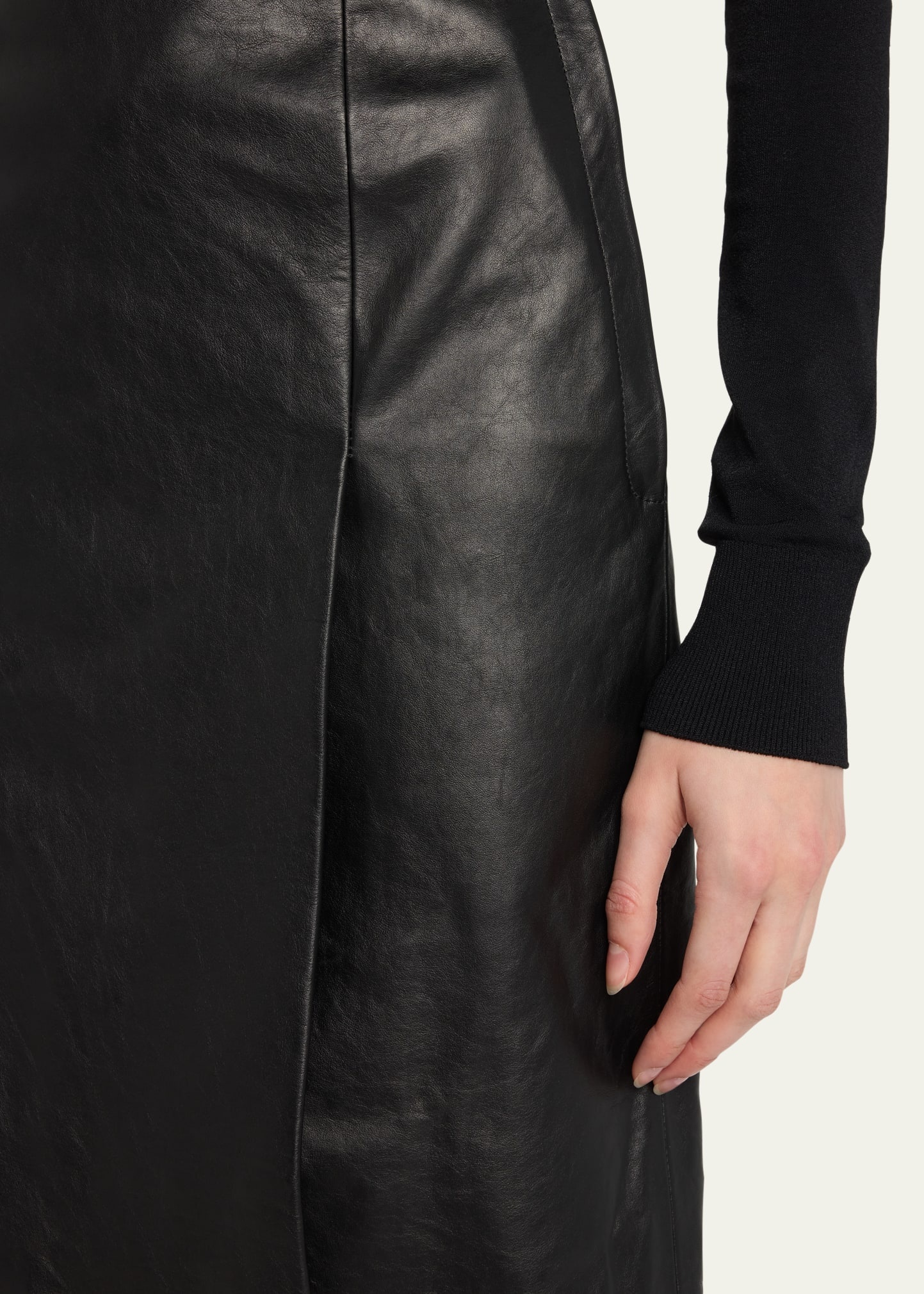Slit Tailored Leather Midi Skirt - 5