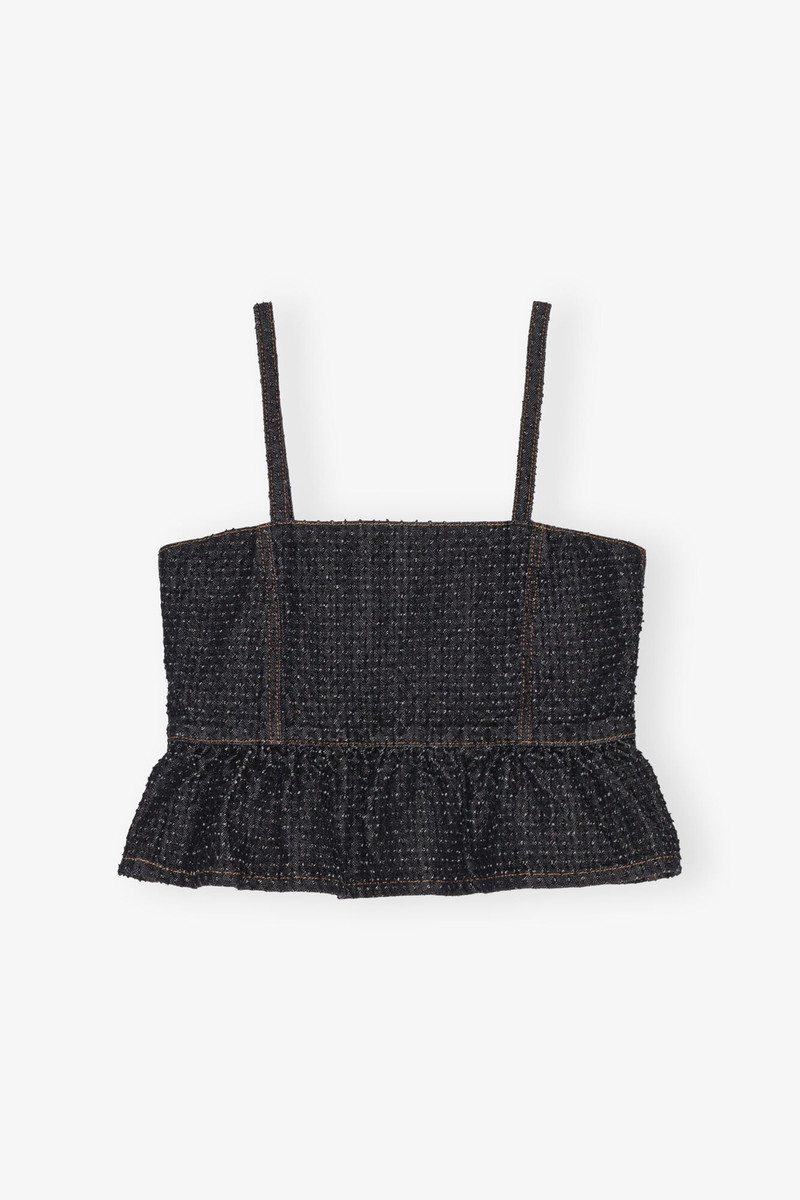 BLACK FLUFFY DENIM STRAP TOP - 1