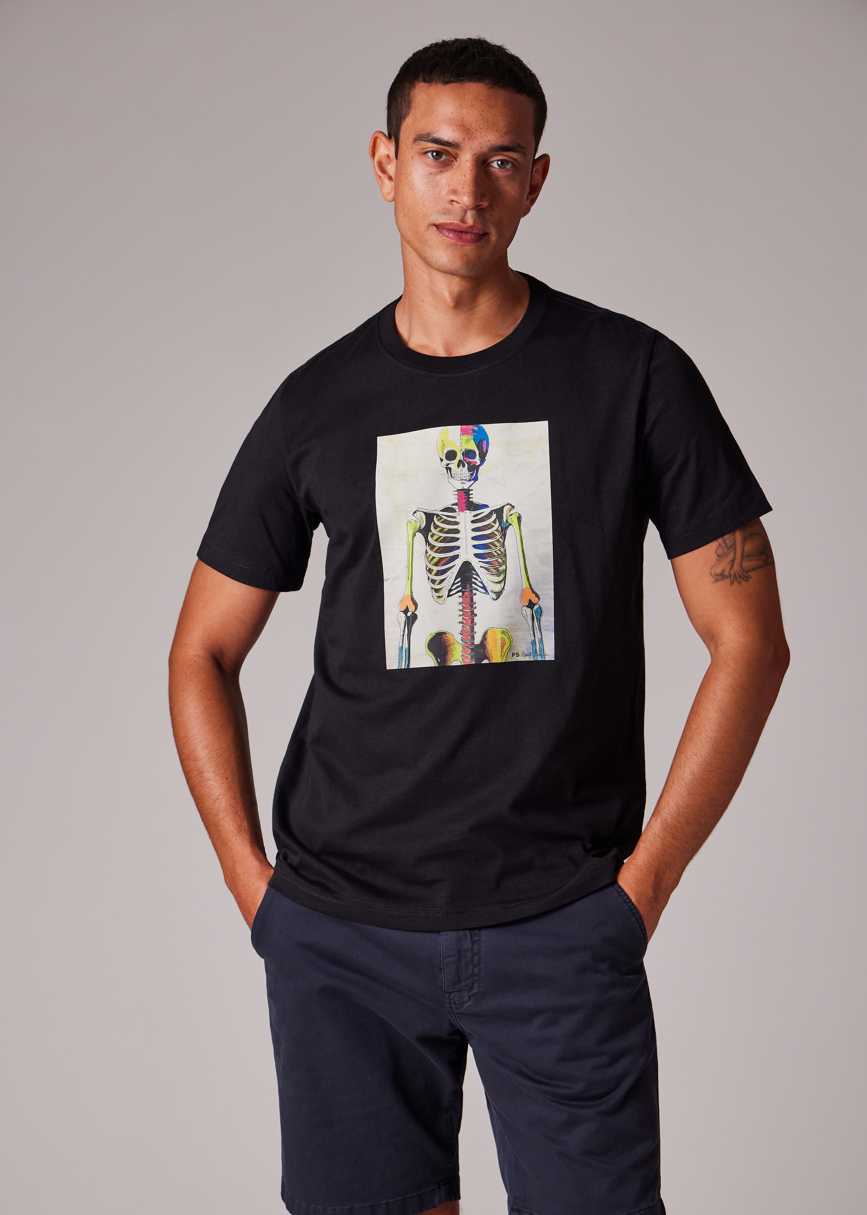 Black 'Skeleton' Print T-Shirt - 5