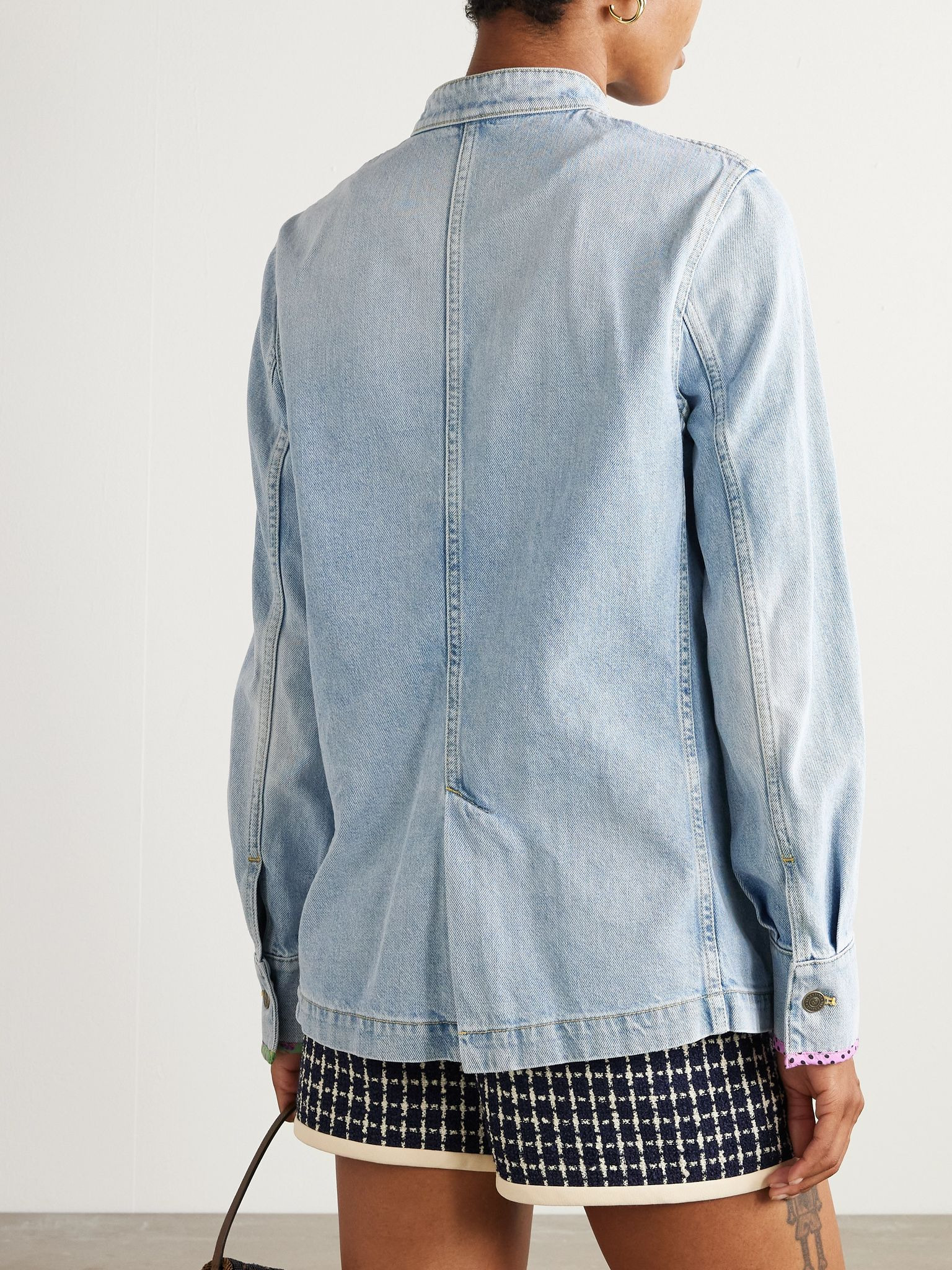 Embellished printed chiffon-trimmed denim jacket Light denim - 4