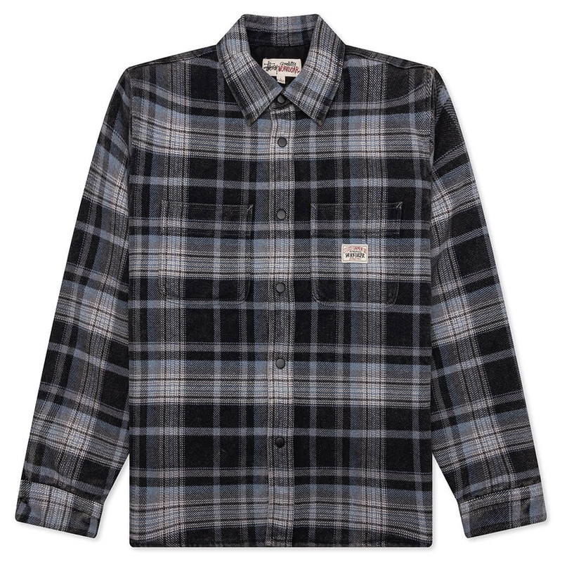 HEAVY WASHED PLAID SHIRT - BLUE - 1