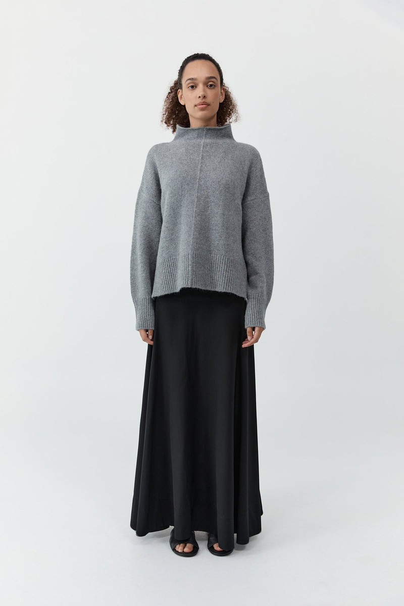 Wool Blend Mock Neck Sweater - Concrete 3