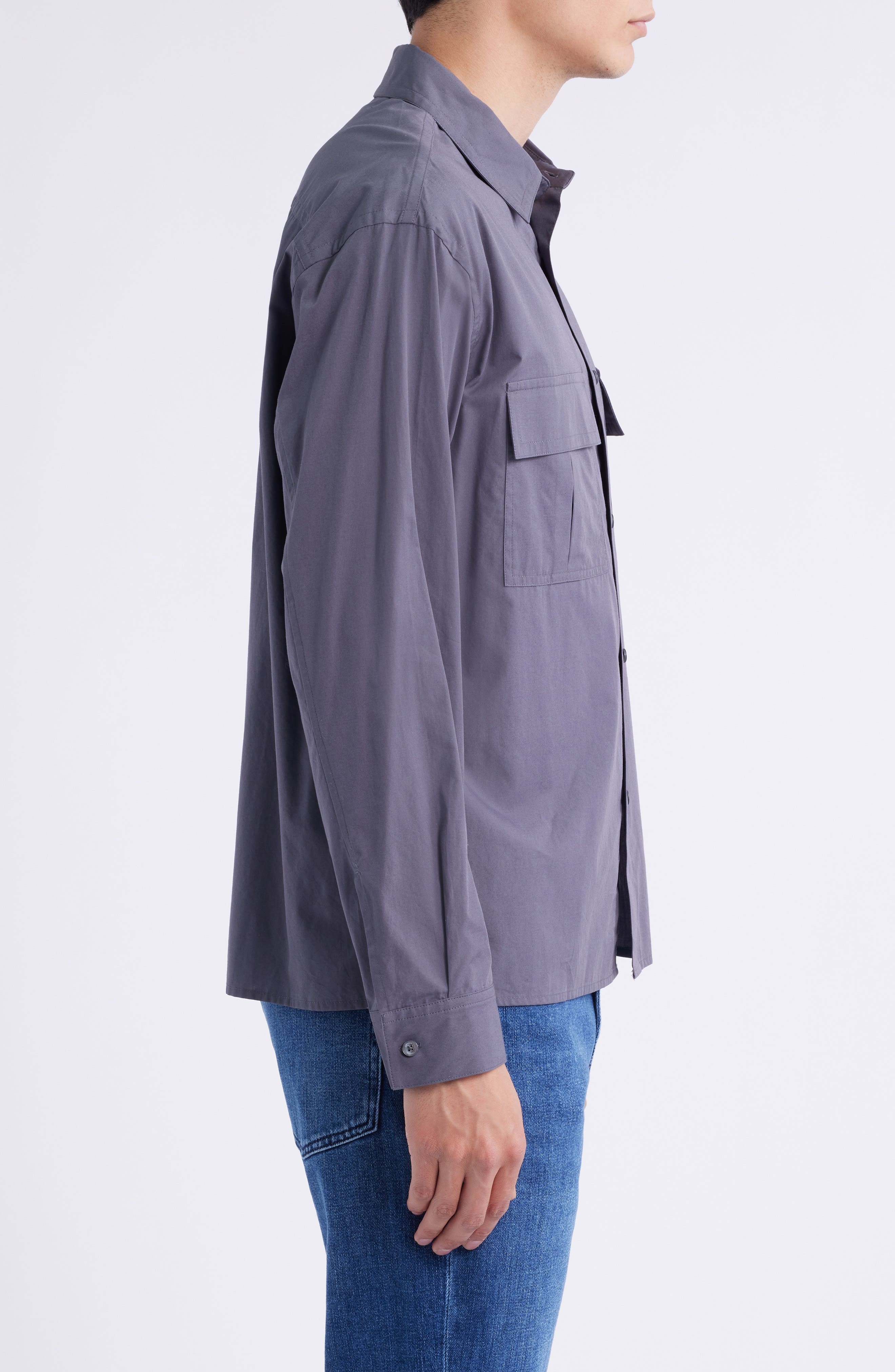 FRAME Patch Pocket Cotton Button-Up Shirt in Cloud Grey at Nordstrom - 4