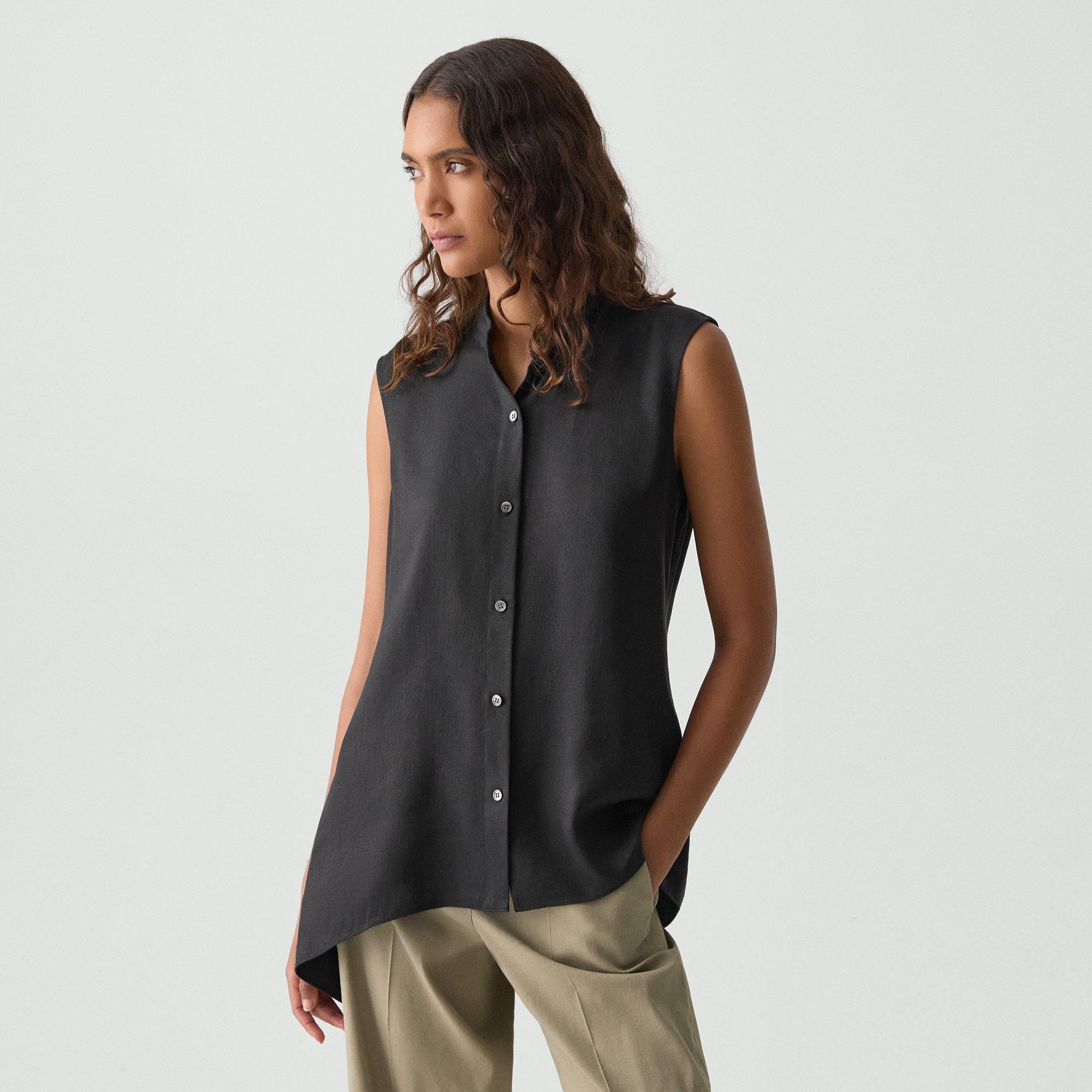 Sleeveless Asymmetrical Shirt in Linen-Viscose - 1