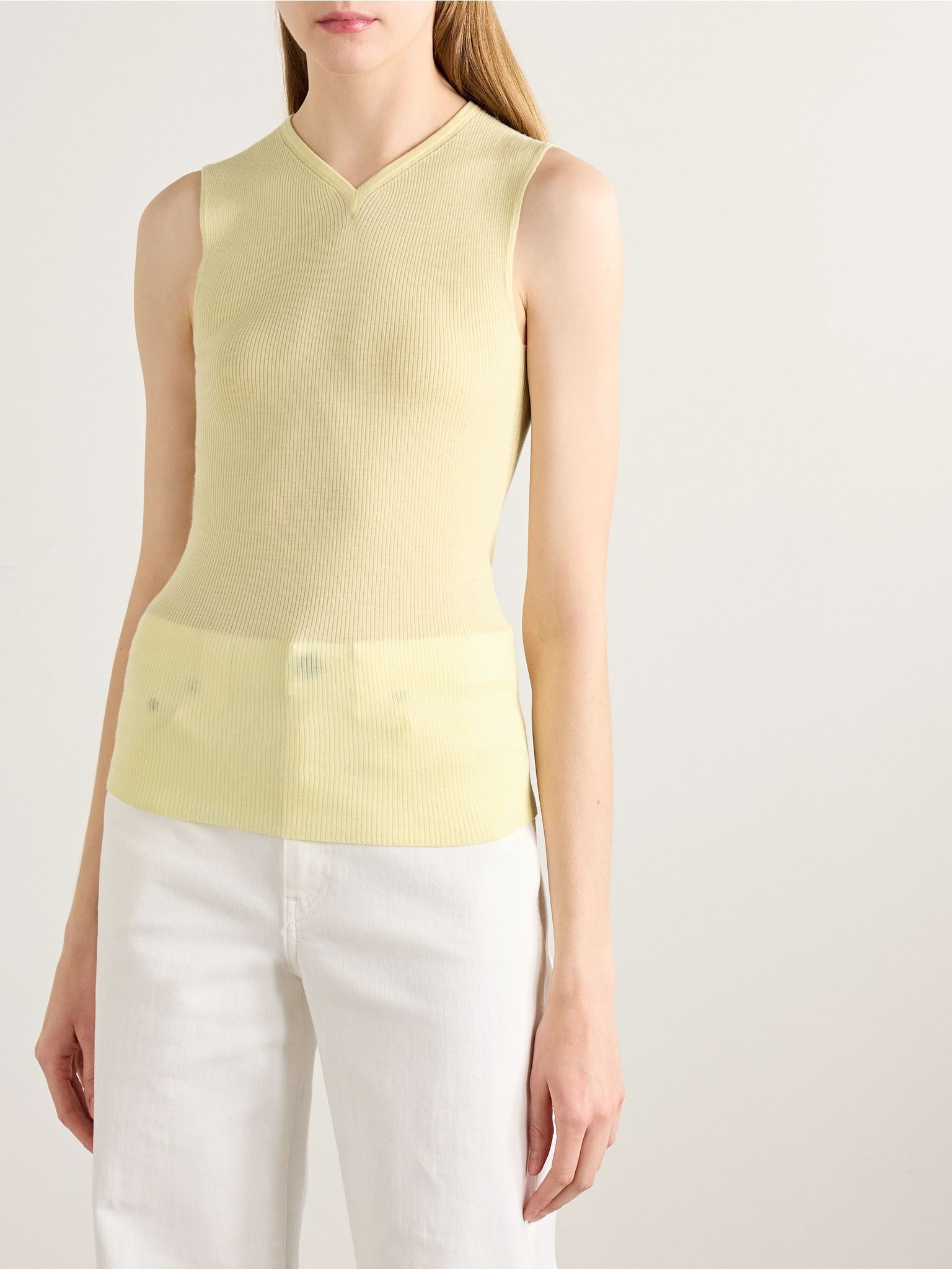 Renato ribbed wool-blend jersey tank Yellow - 3