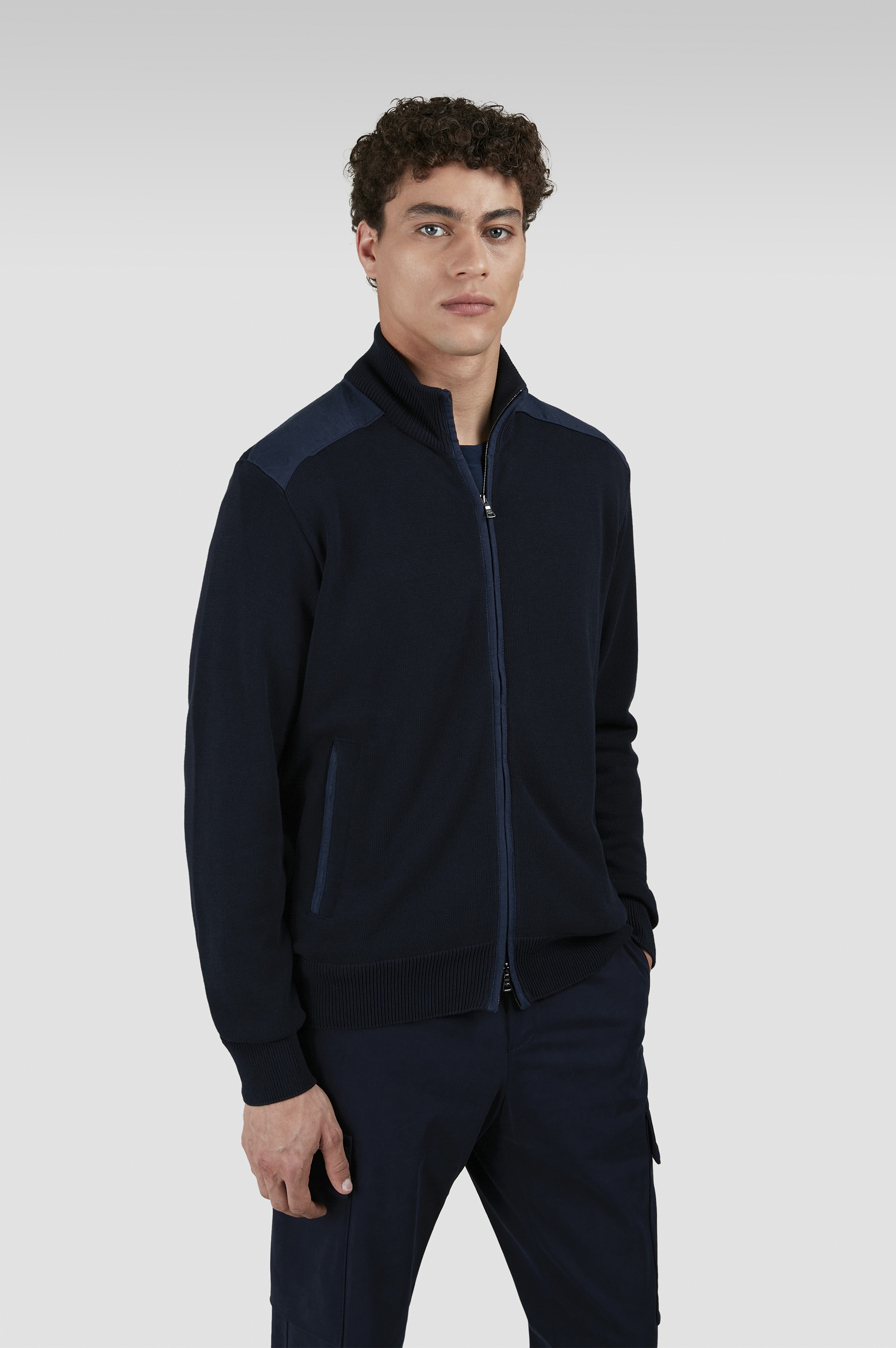 ZIP-UP CARDIGAN IN FRESH COTTON WITH LINEN DETAILS - 7