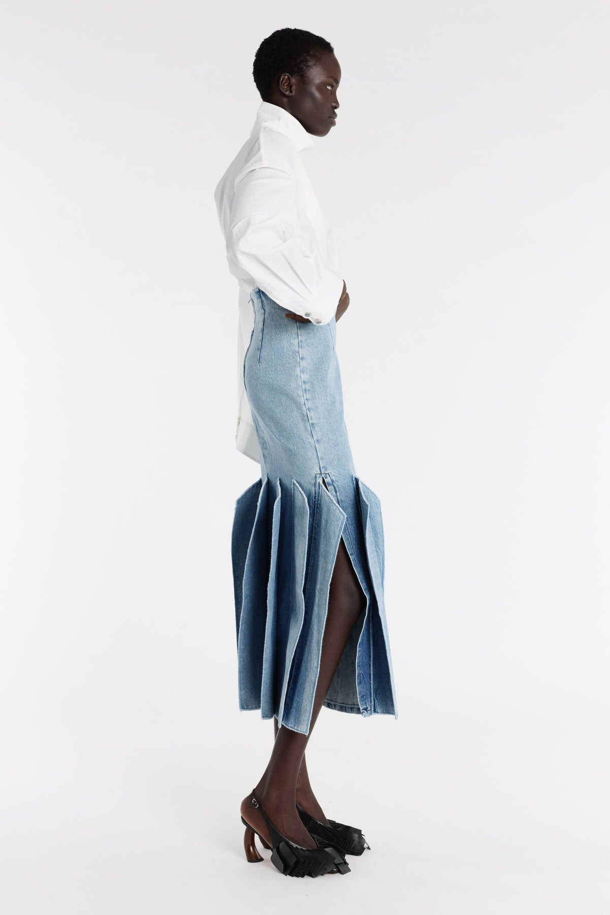 DENIM SKIRT WITH PANEL DETAIL MID BLUE - 5