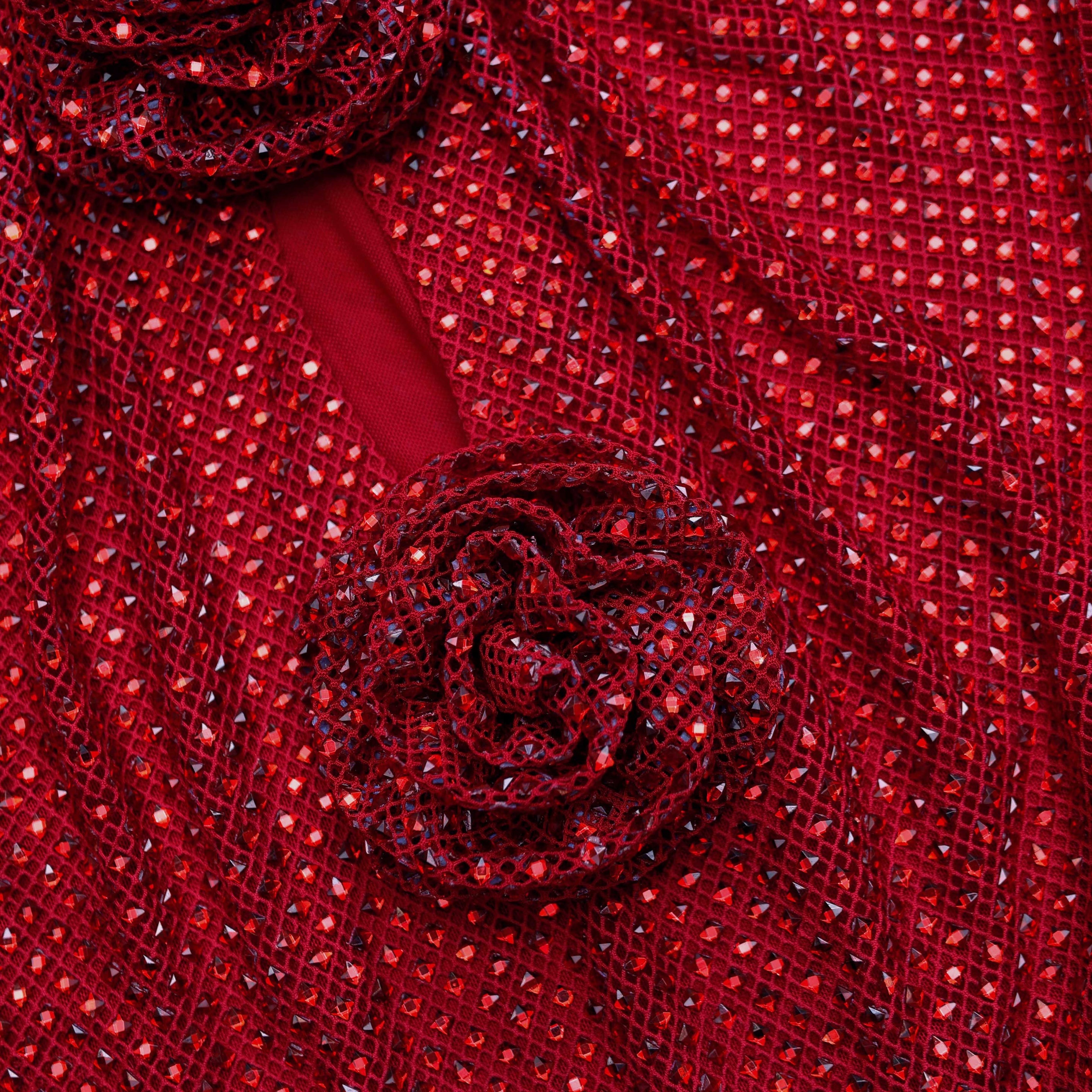Red Rhinestone Fishnet Midi Dress - 5
