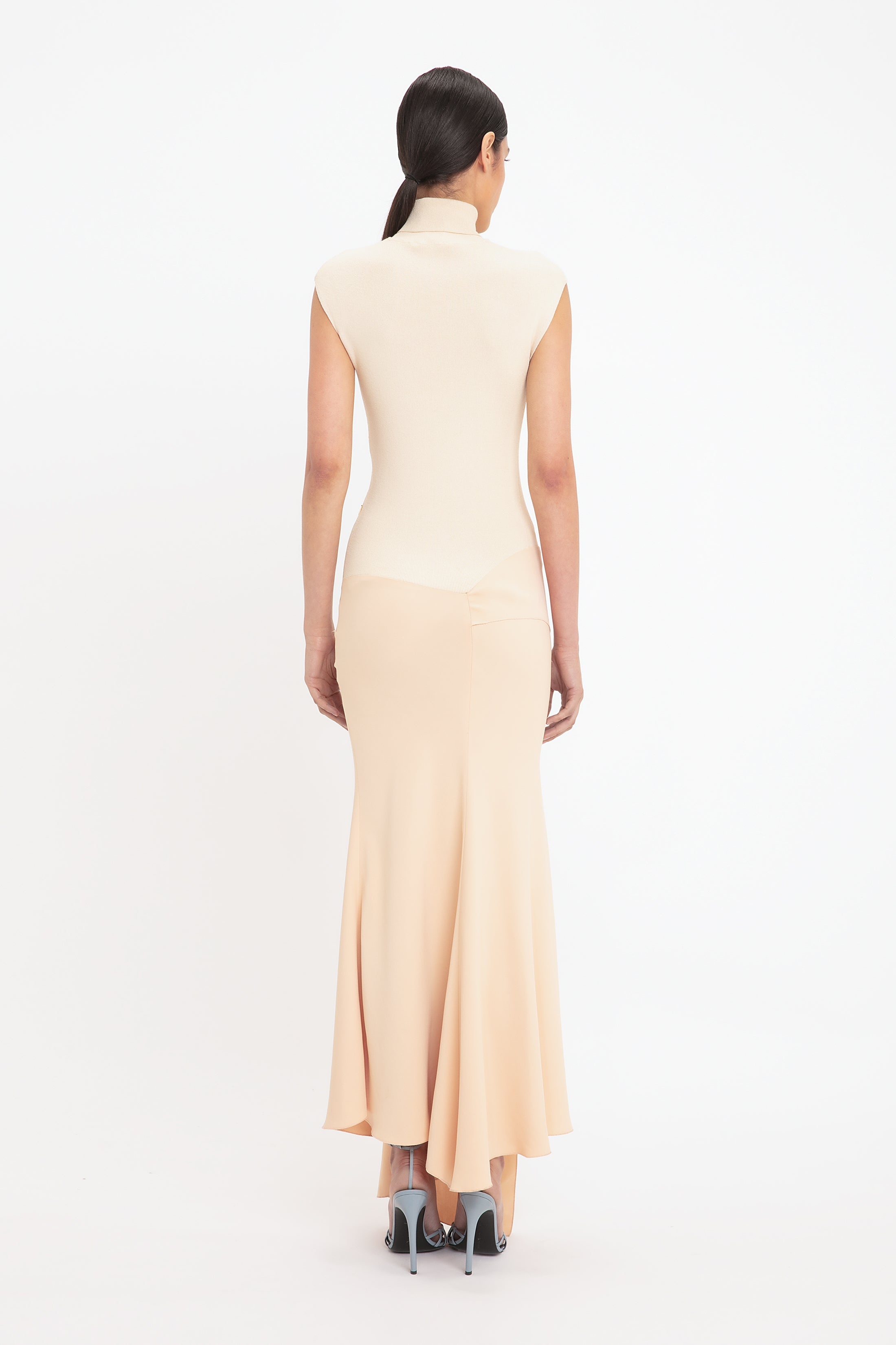 Cap Sleeve Knit Detail Midi In Pale Peach - 4