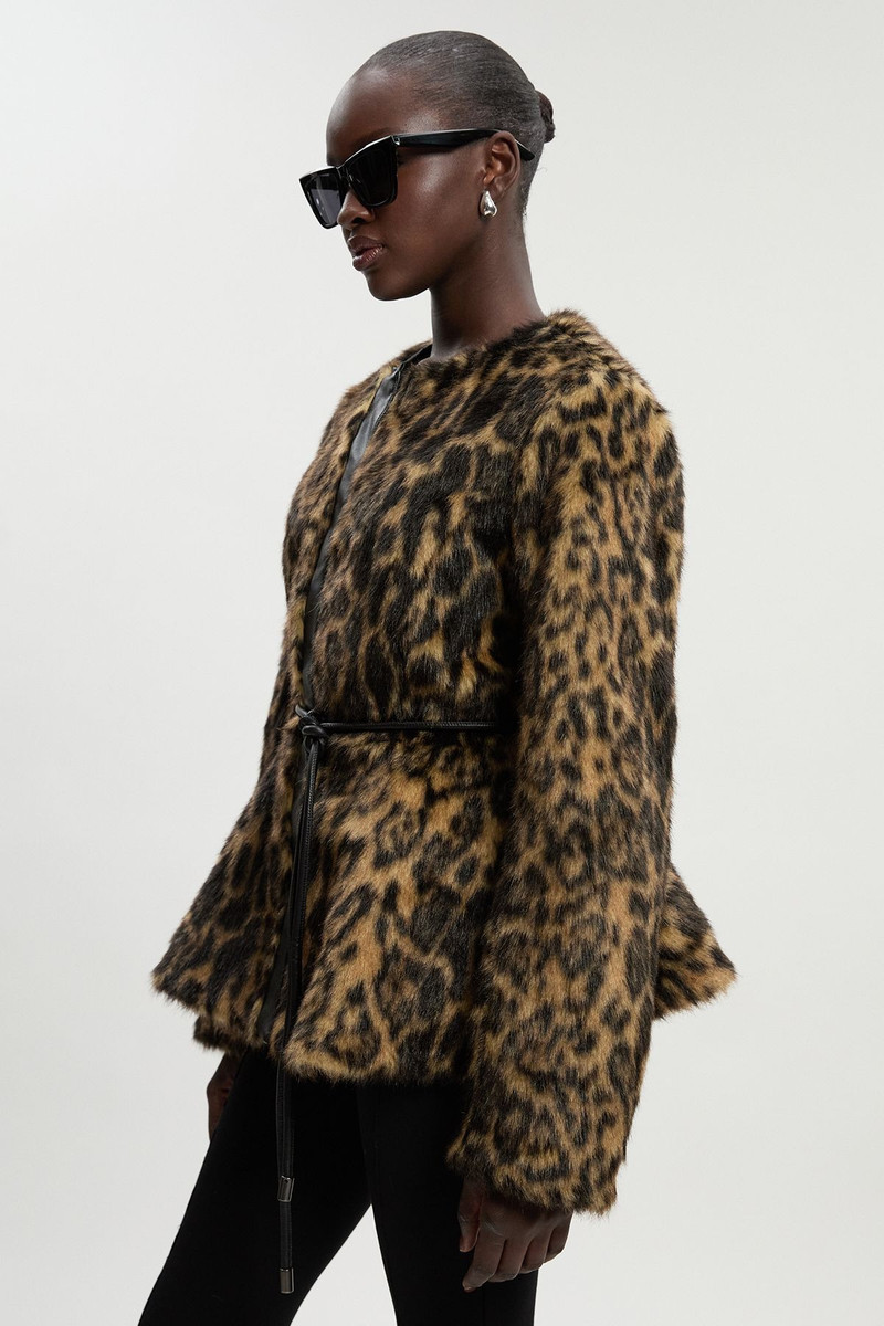 Faux Fur Leopard Collarless Coat 3