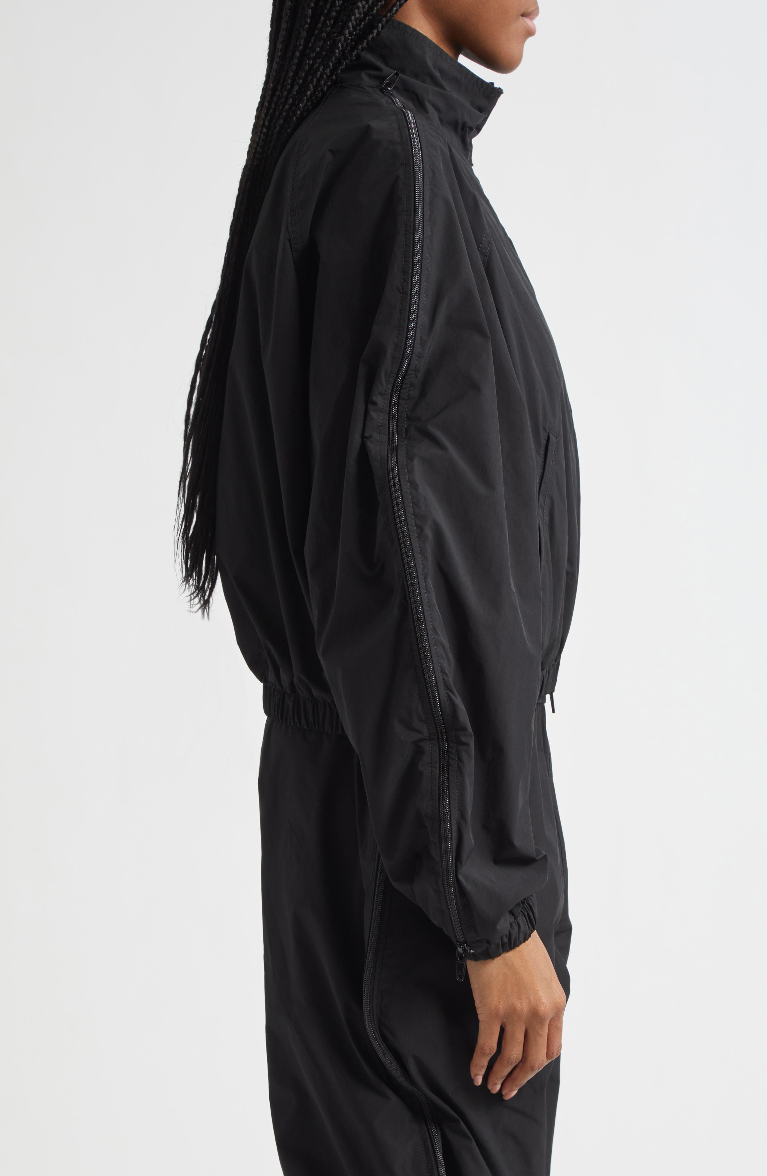 Alexander Wang Zip Sleeve Oversize Crop Track Jacket in Black at Nordstrom - 4
