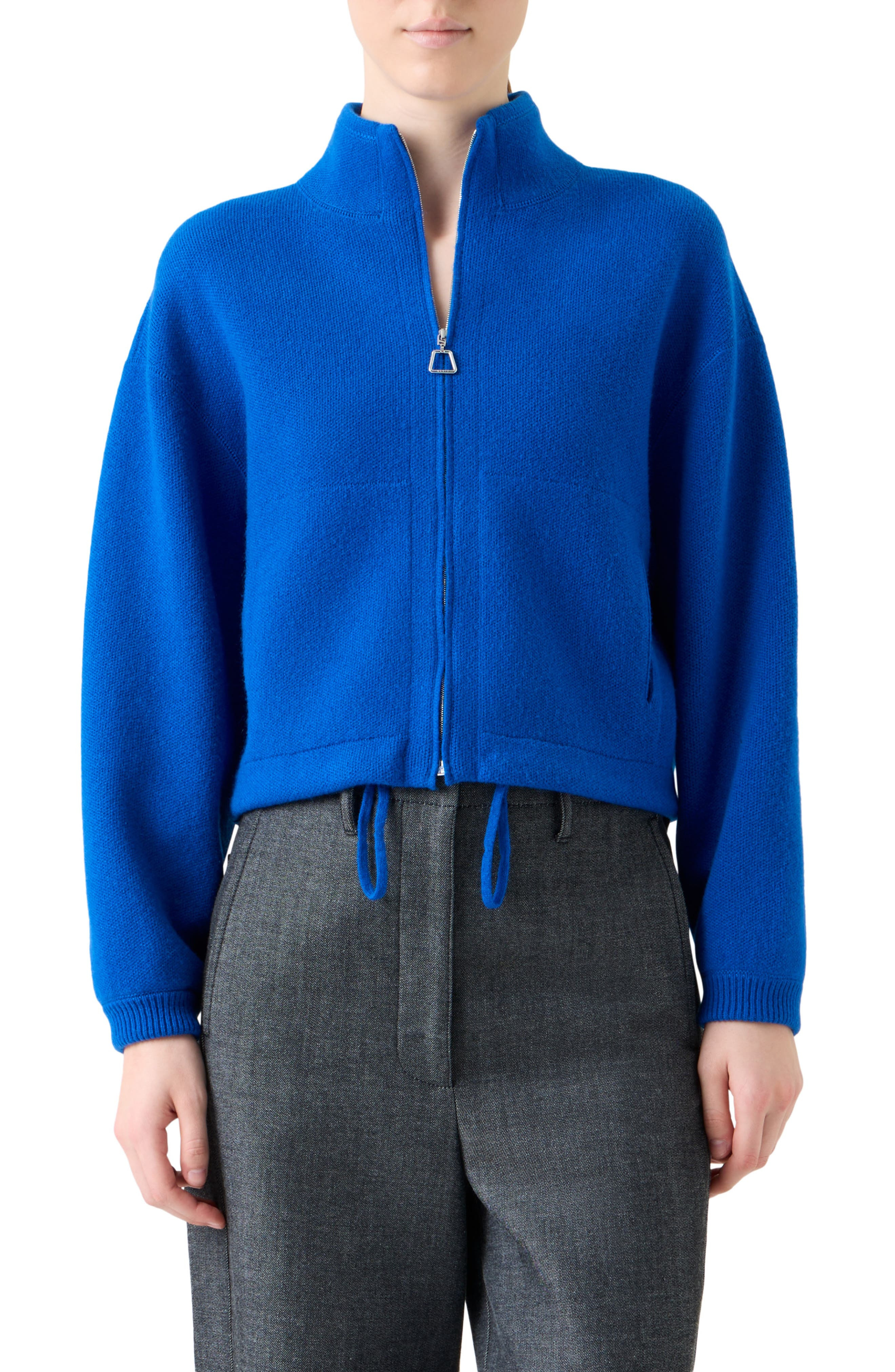 Akris Piqué Knit Cashmere Crop Zip-Up Cardigan in Royal Blue at Nordstrom - 1