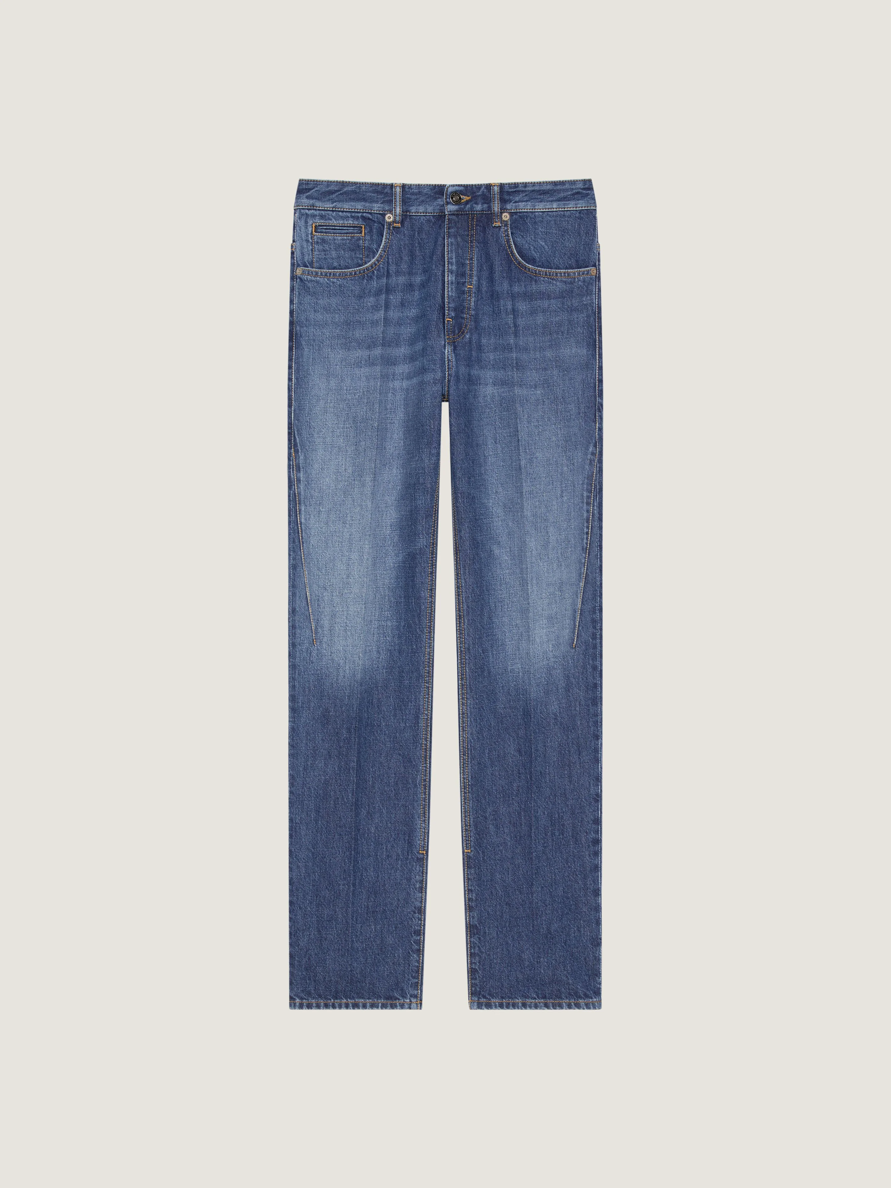 STRAIGHT JEANS IN WASHED DENIM - 1