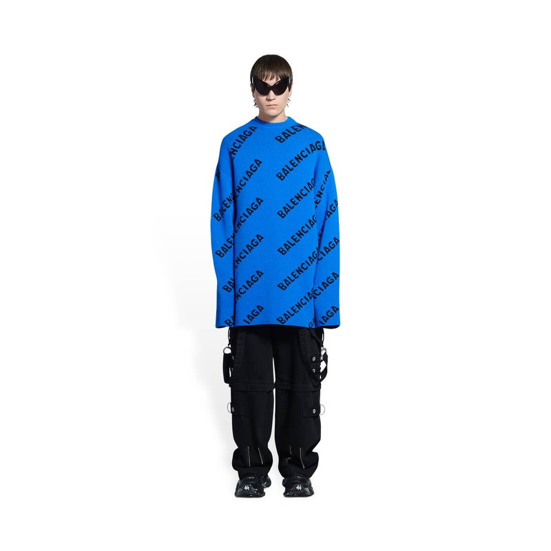 BALENCIAGA Men's Allover Logo Sweater in Blue outlook