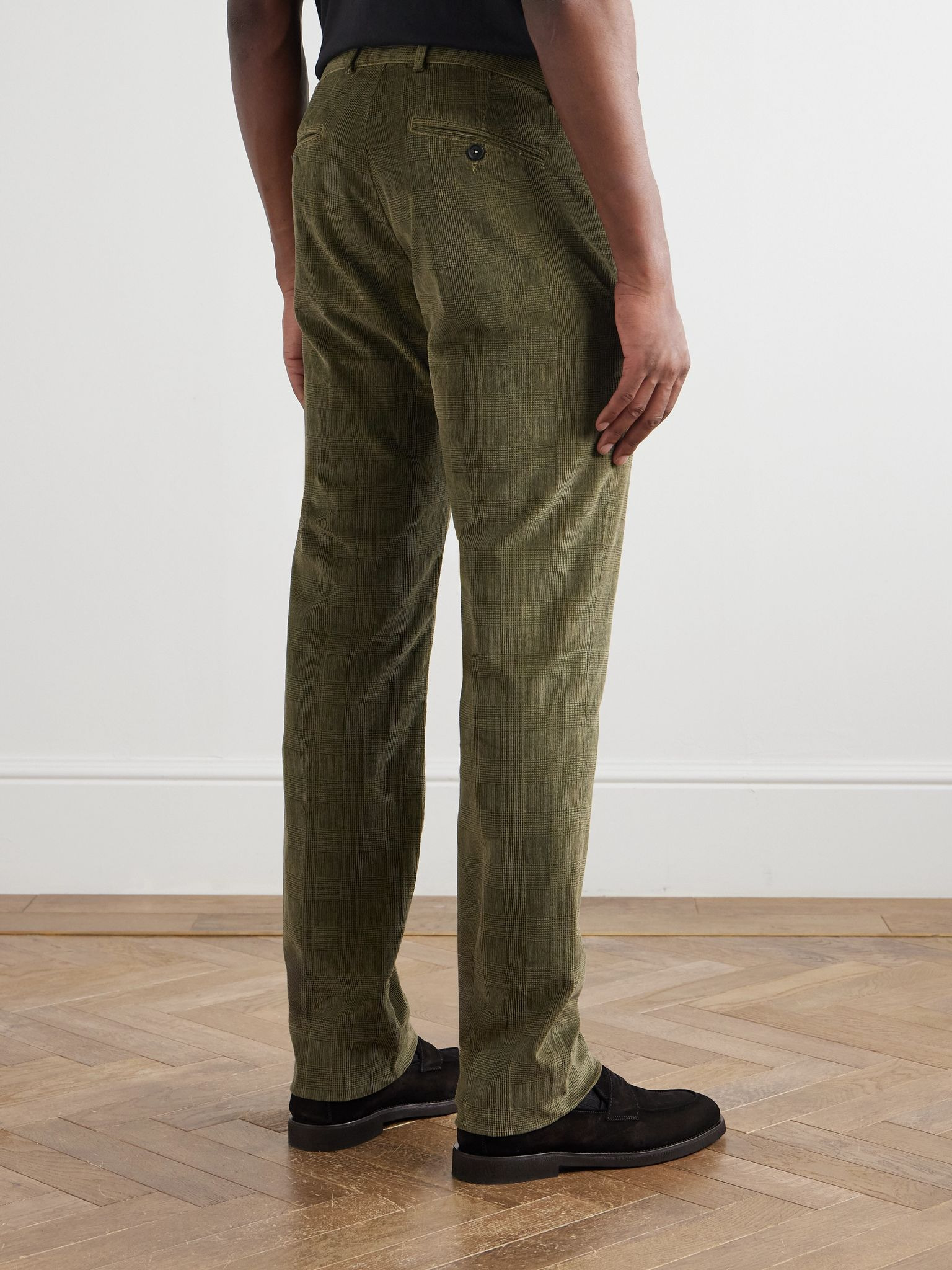 Mauko Straight-Leg Prince of Wales Checked Cotton-Blend Corduroy Suit Trousers Green - 4