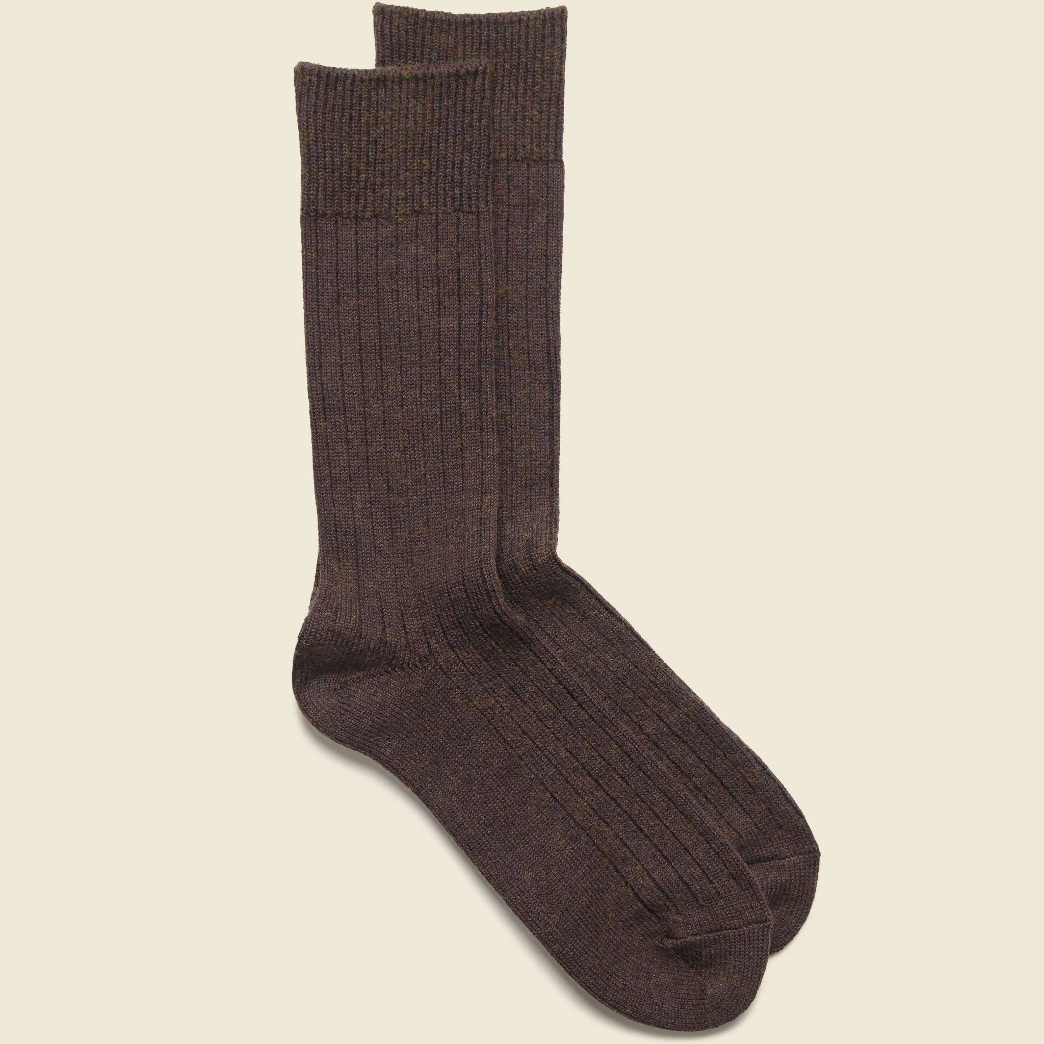 Cotton Wool Rib Sock - Dark Brown - 1