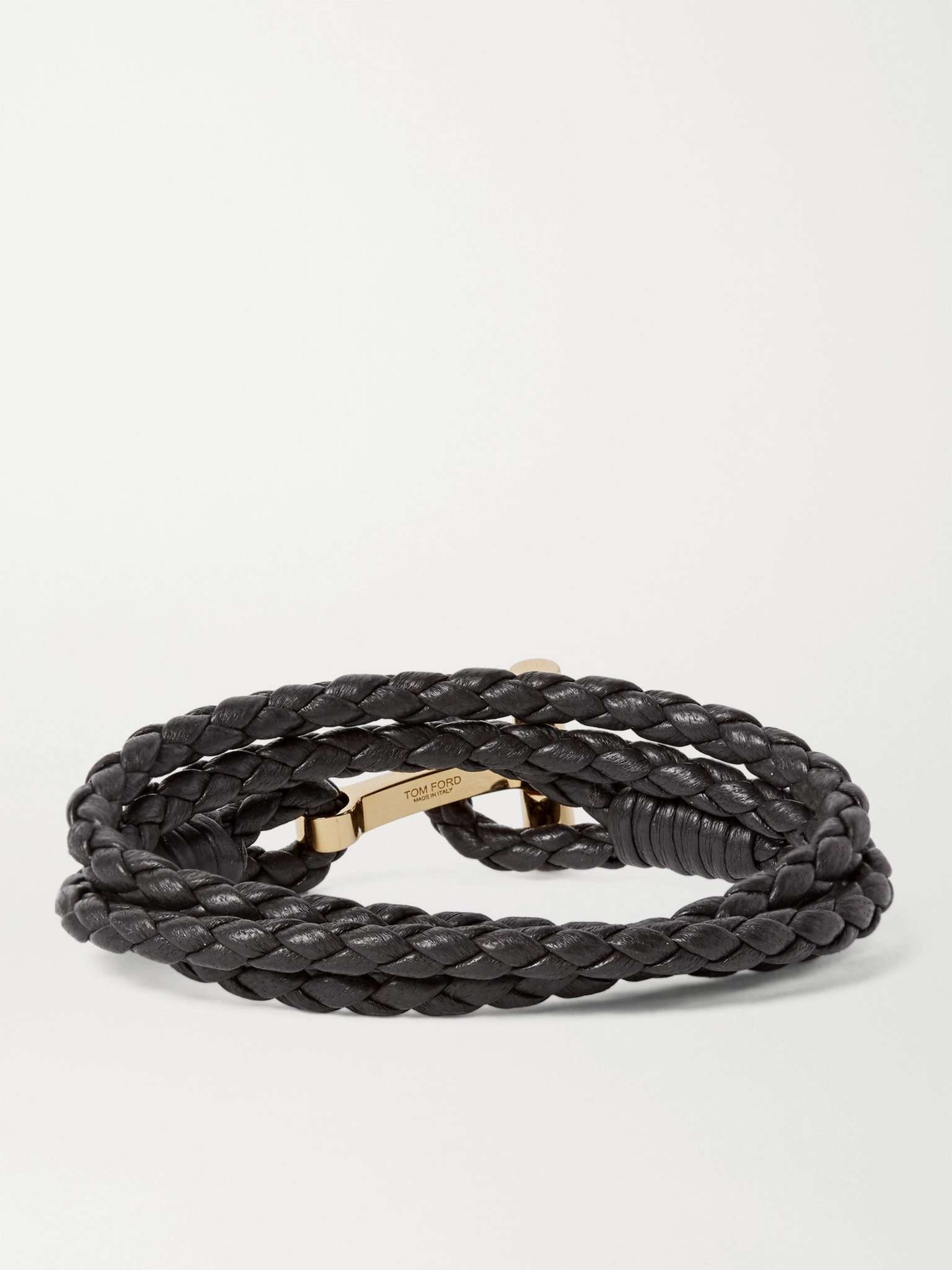 Woven Leather and Gold-Plated Wrap Bracelet - 3