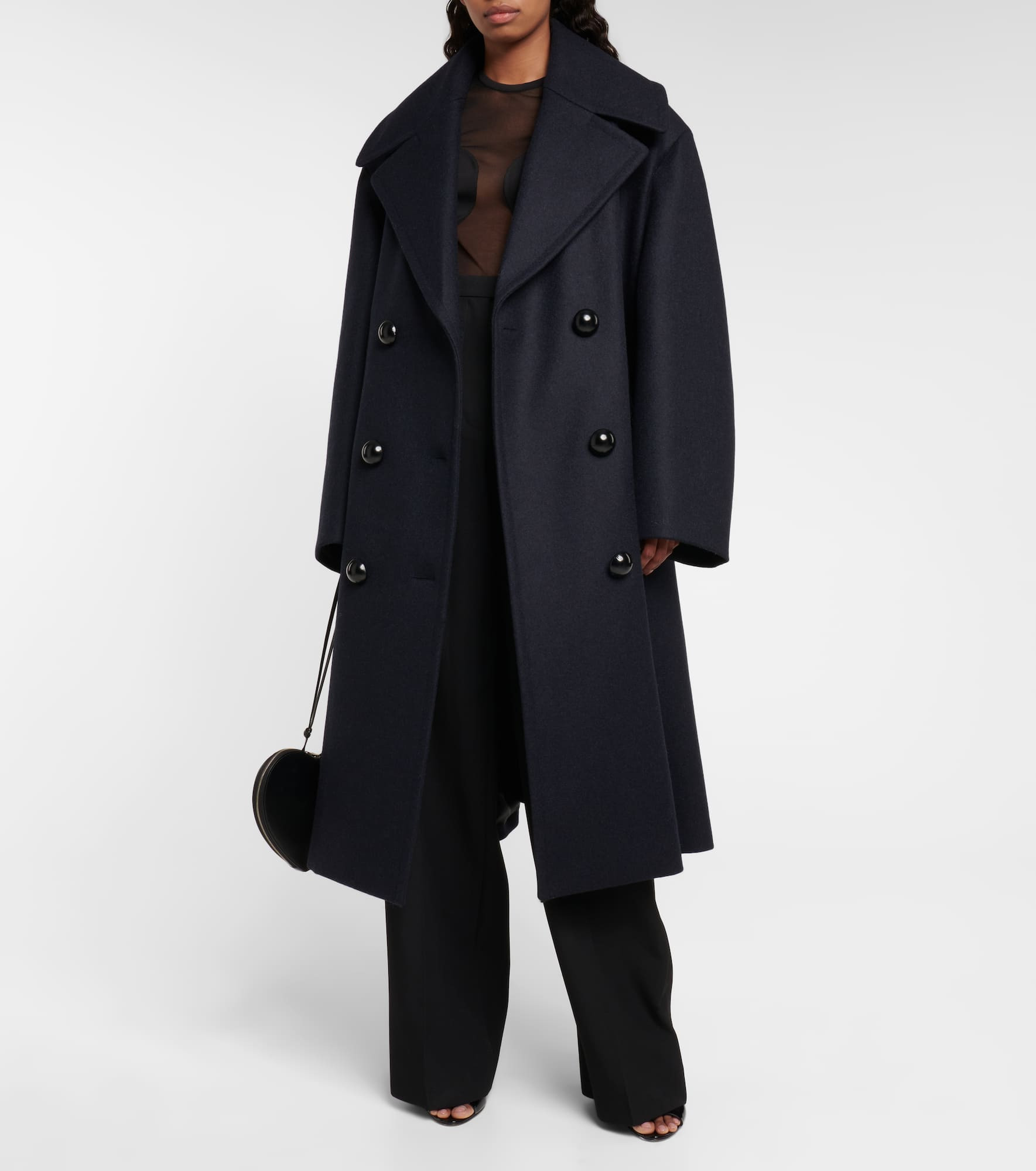 Double-breasted wool long peacoat - 2