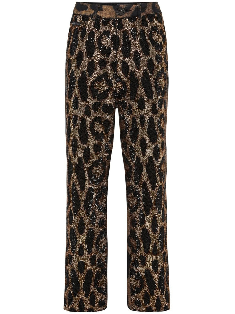 crystal-embellished leopard jeans 1