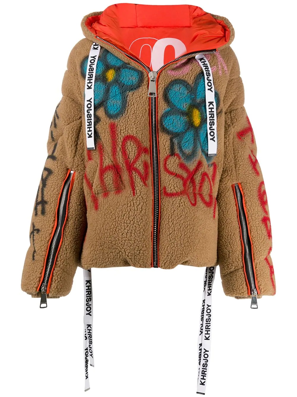 graffiti-print faux-shearling puffer jacket - 1