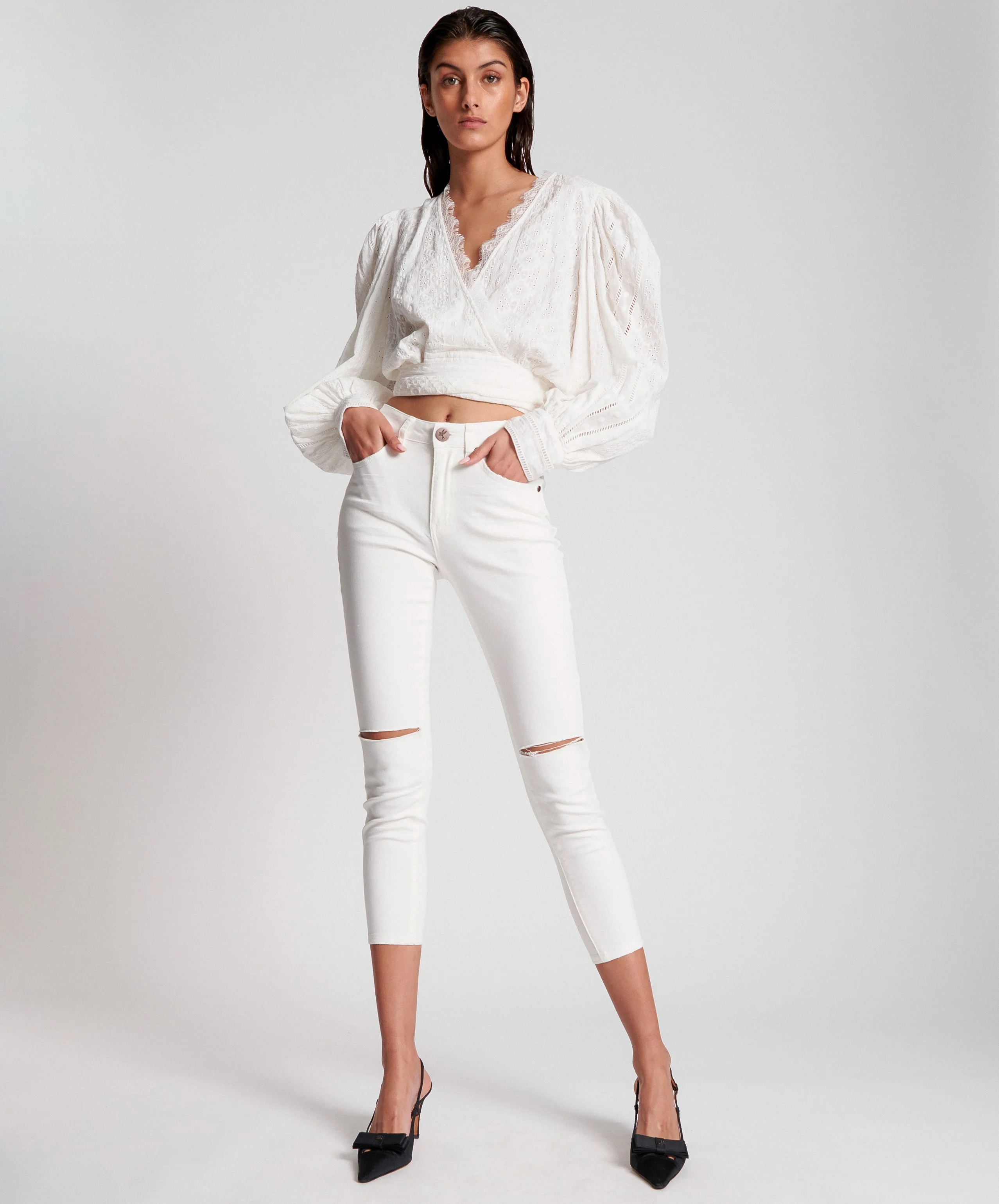Freebirds II High Waist Stretch Skinny Denim Jeans - True White - 1