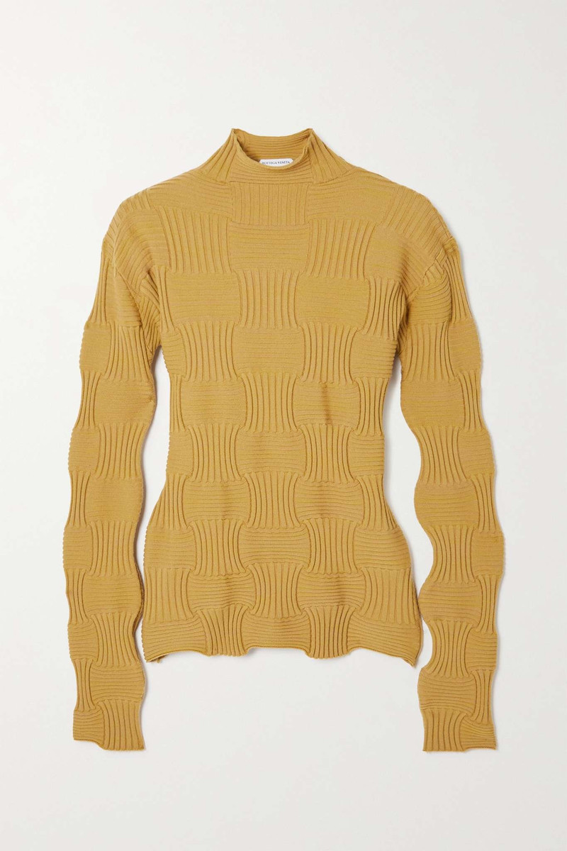 Intrecciato ribbed wool-blend turtleneck sweater - 1