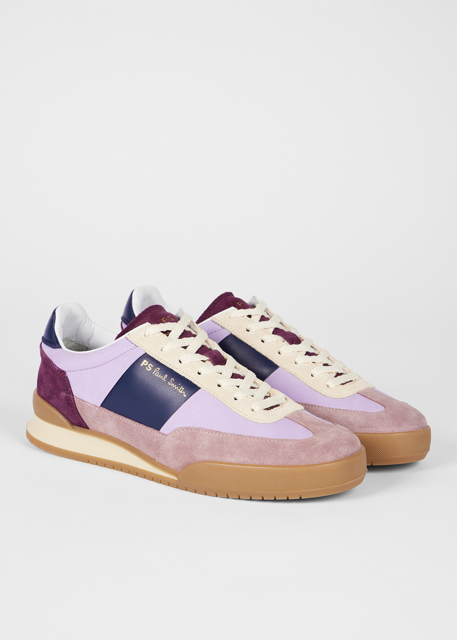 Women's Nubuck Purple 'Dover' Colourblock Retro Gum Trainers - 3