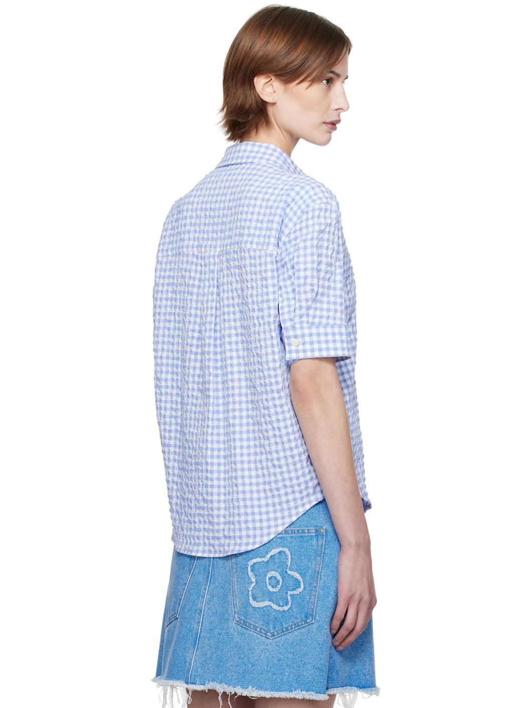 Blue & White Seersucker Checked Shirt - 3