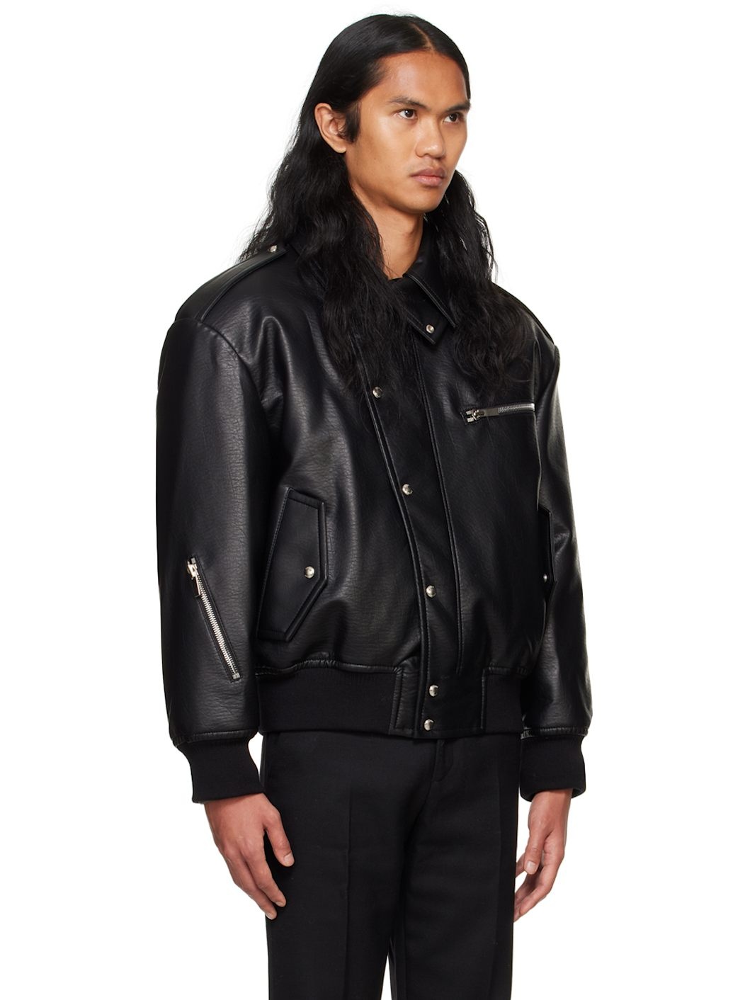 Black Padded Faux-Leather Jacket - 2